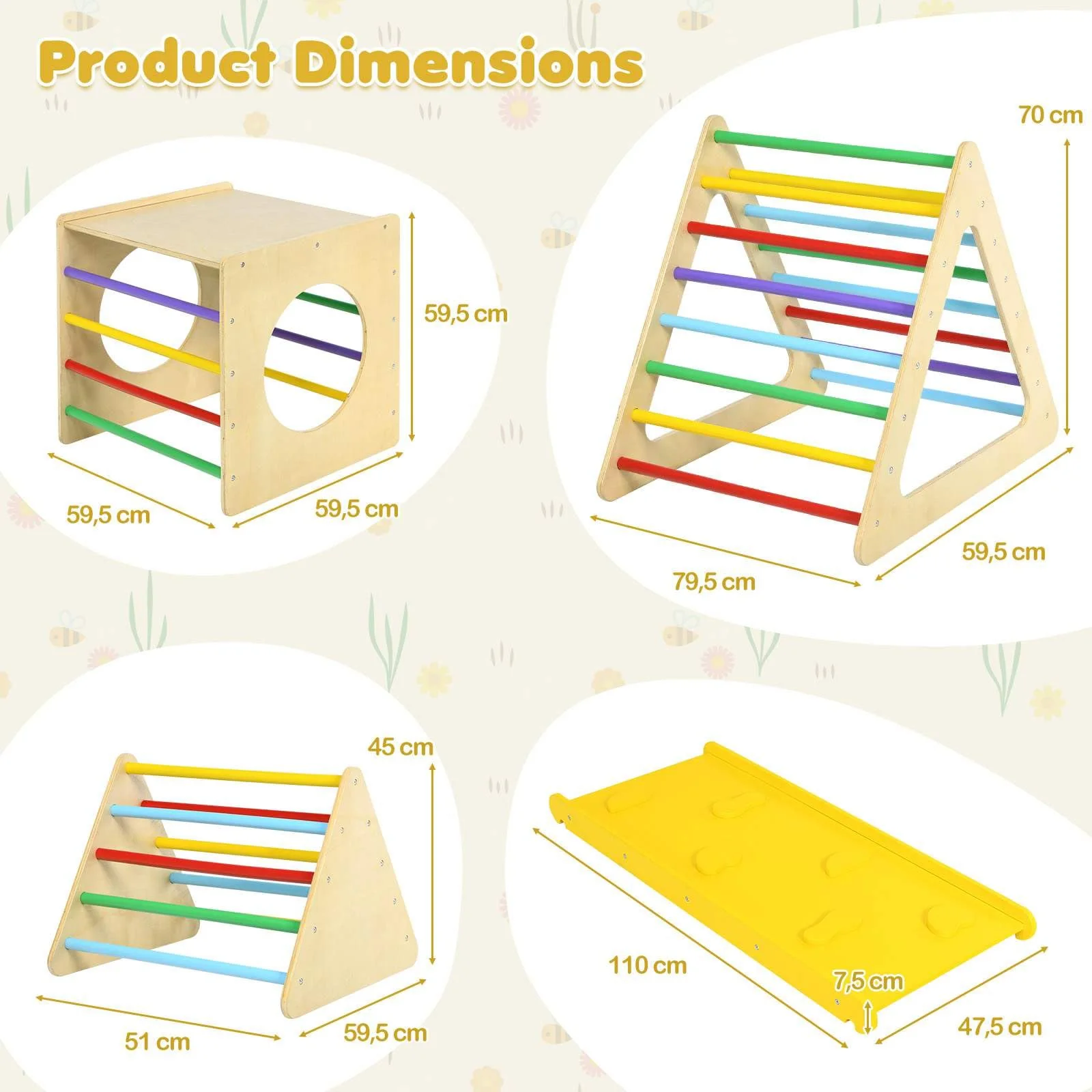 HONEY JOY 5 in 1 Triangle Climber with 2 Ramp, Wooden Climbing Toys for Toddlers - Image 7