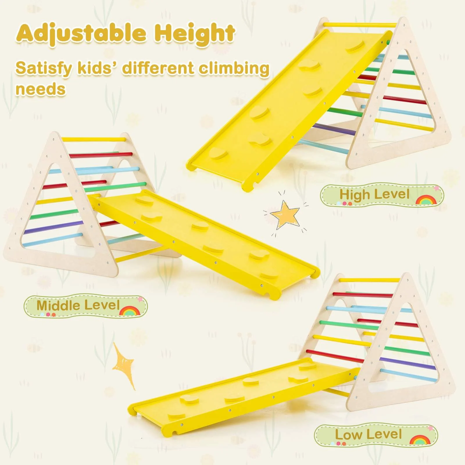 HONEY JOY 5 in 1 Triangle Climber with 2 Ramp, Wooden Climbing Toys for Toddlers - Image 8