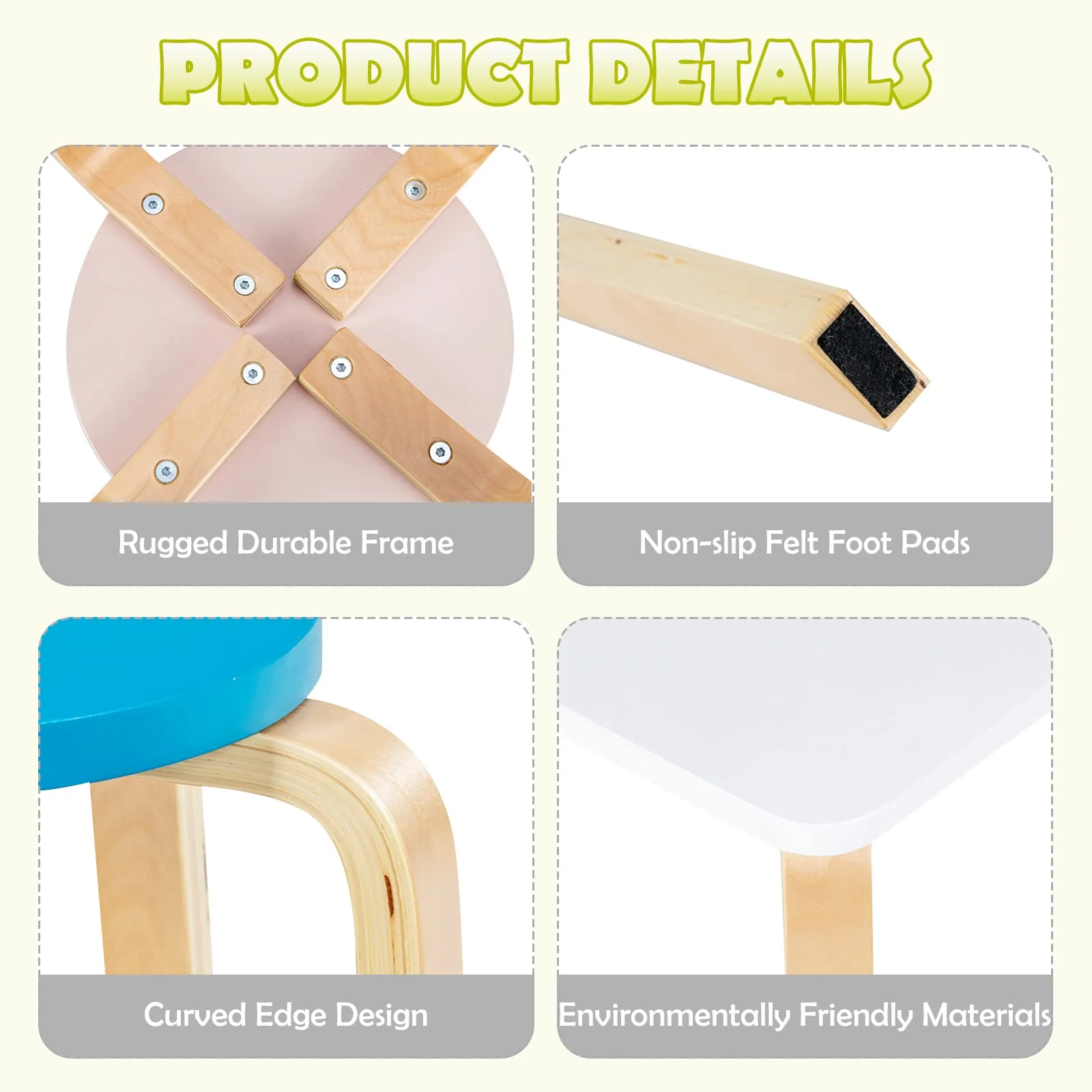 HONEY JOY 5 Pieces Kids Table & Chair Set, 1 Square Table & 4 Round Chairs - Image 9