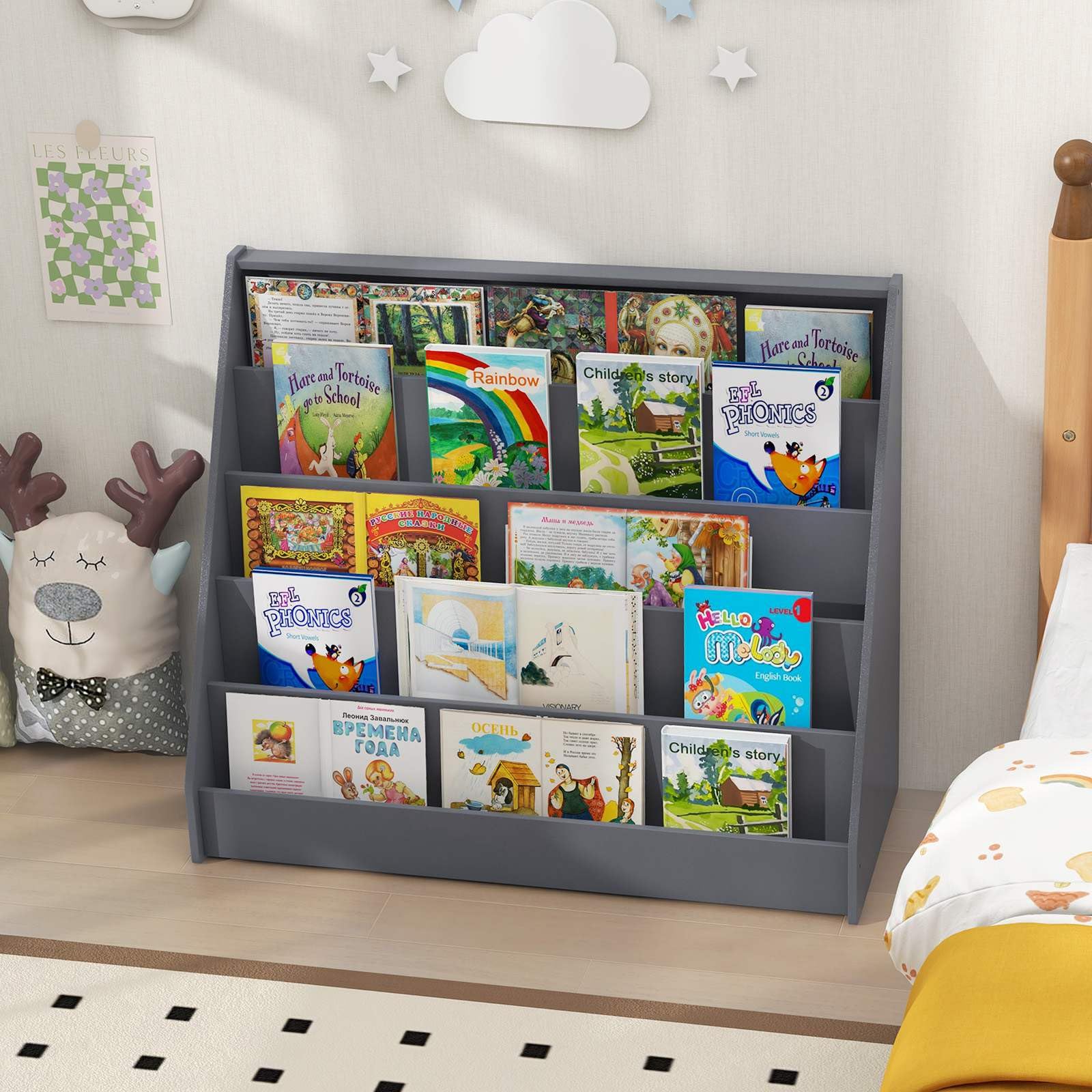 HONEY JOY 5 Tier Kids Bookshelf, Toddler Book Display Storage Shelves - Image 9