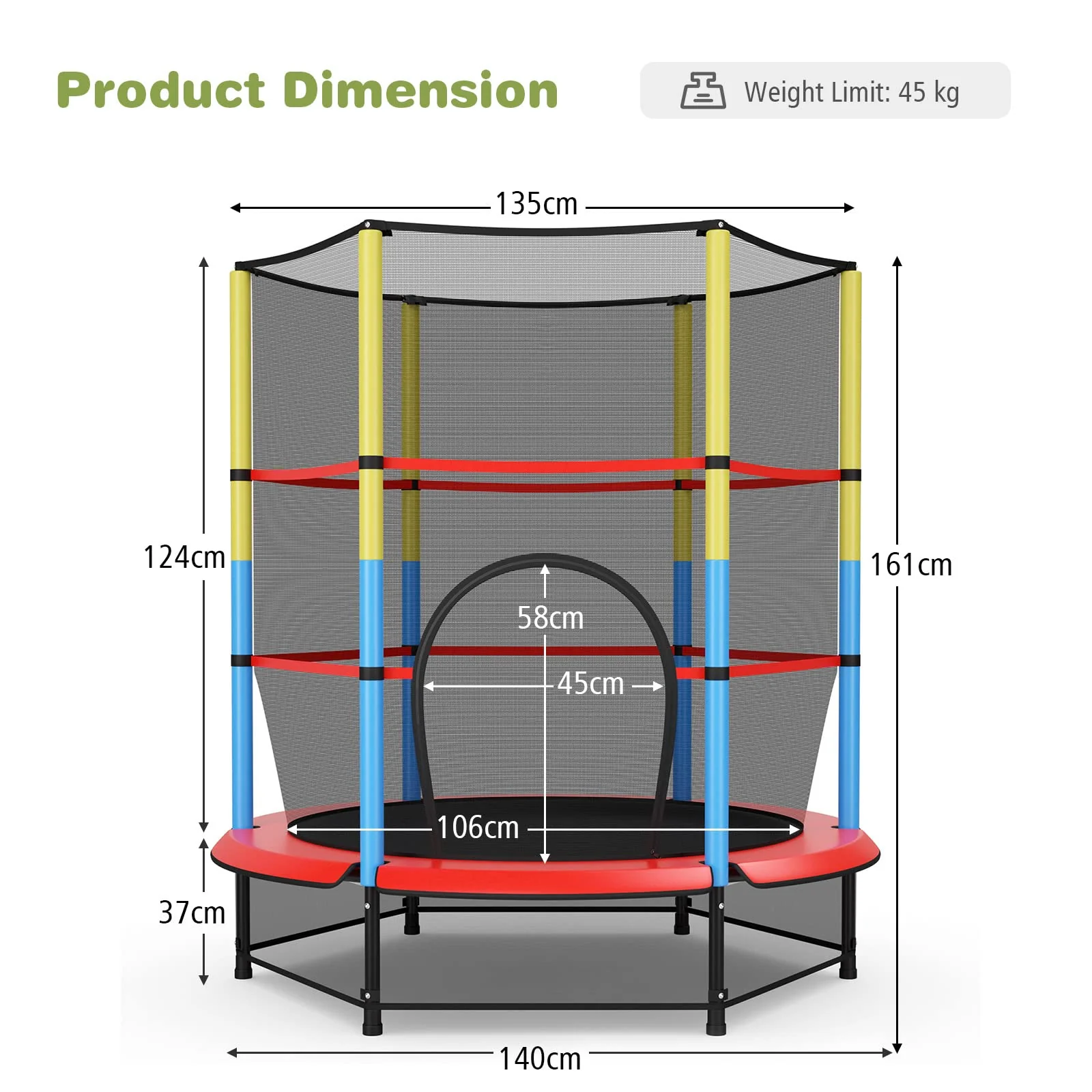 HONEY JOY 55" Kids Trampoline with Safety Enclosure Net, Mini Toddler Trampoline - Image 10