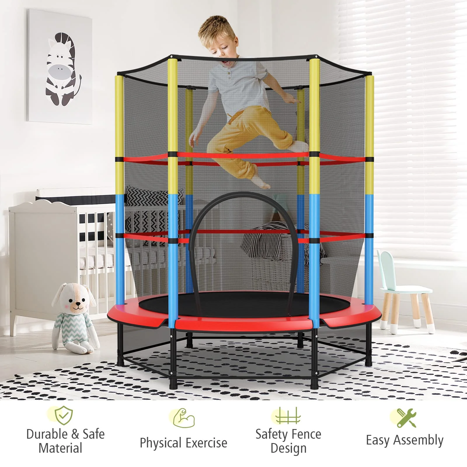 HONEY JOY 55" Kids Trampoline with Safety Enclosure Net, Mini Toddler Trampoline - Image 3