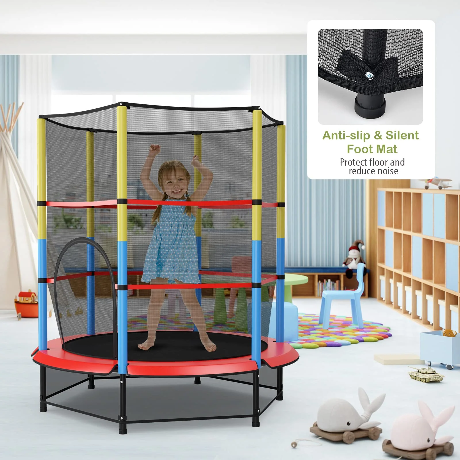 HONEY JOY 55" Kids Trampoline with Safety Enclosure Net, Mini Toddler Trampoline - Image 5