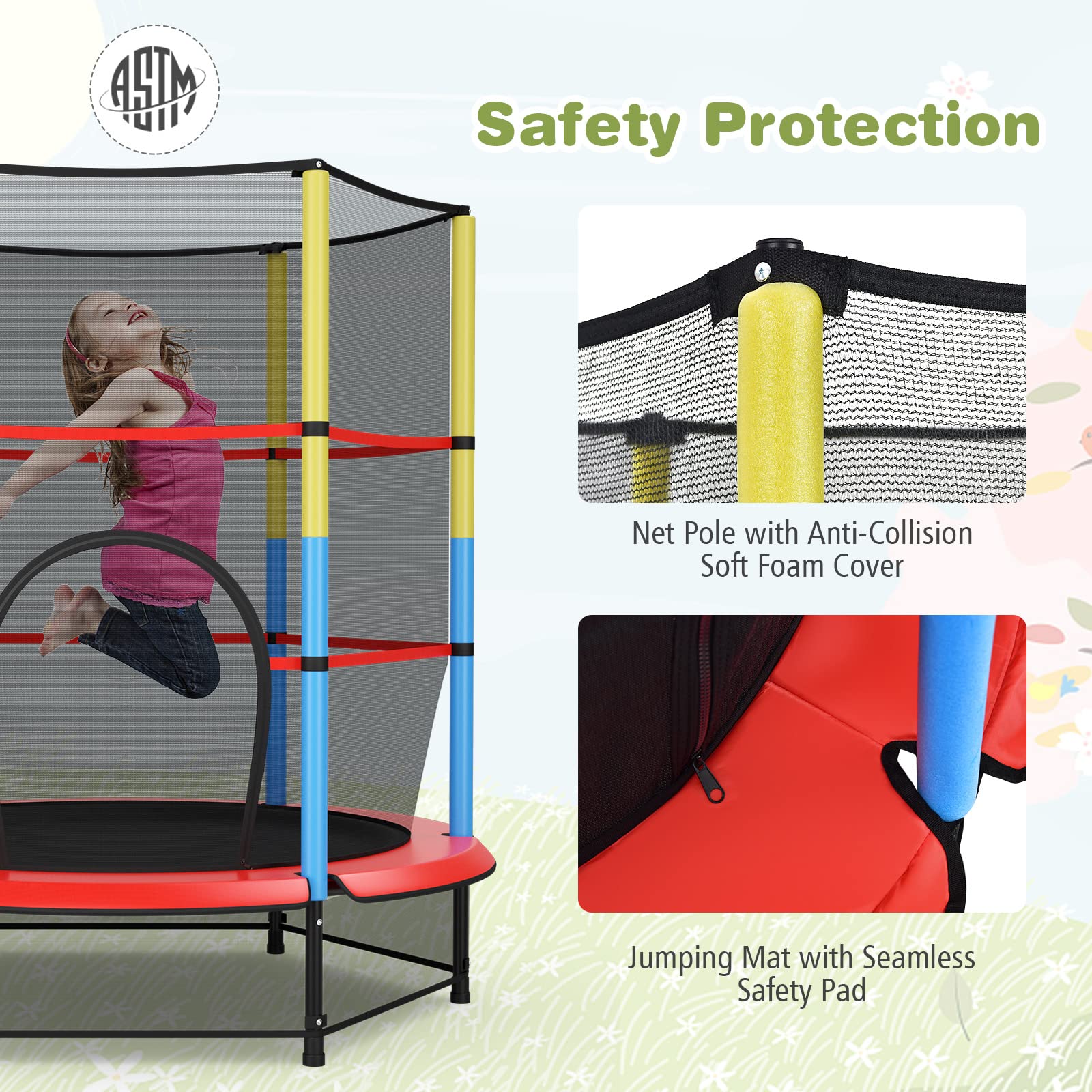 HONEY JOY 55" Kids Trampoline with Safety Enclosure Net, Mini Toddler Trampoline - Image 6