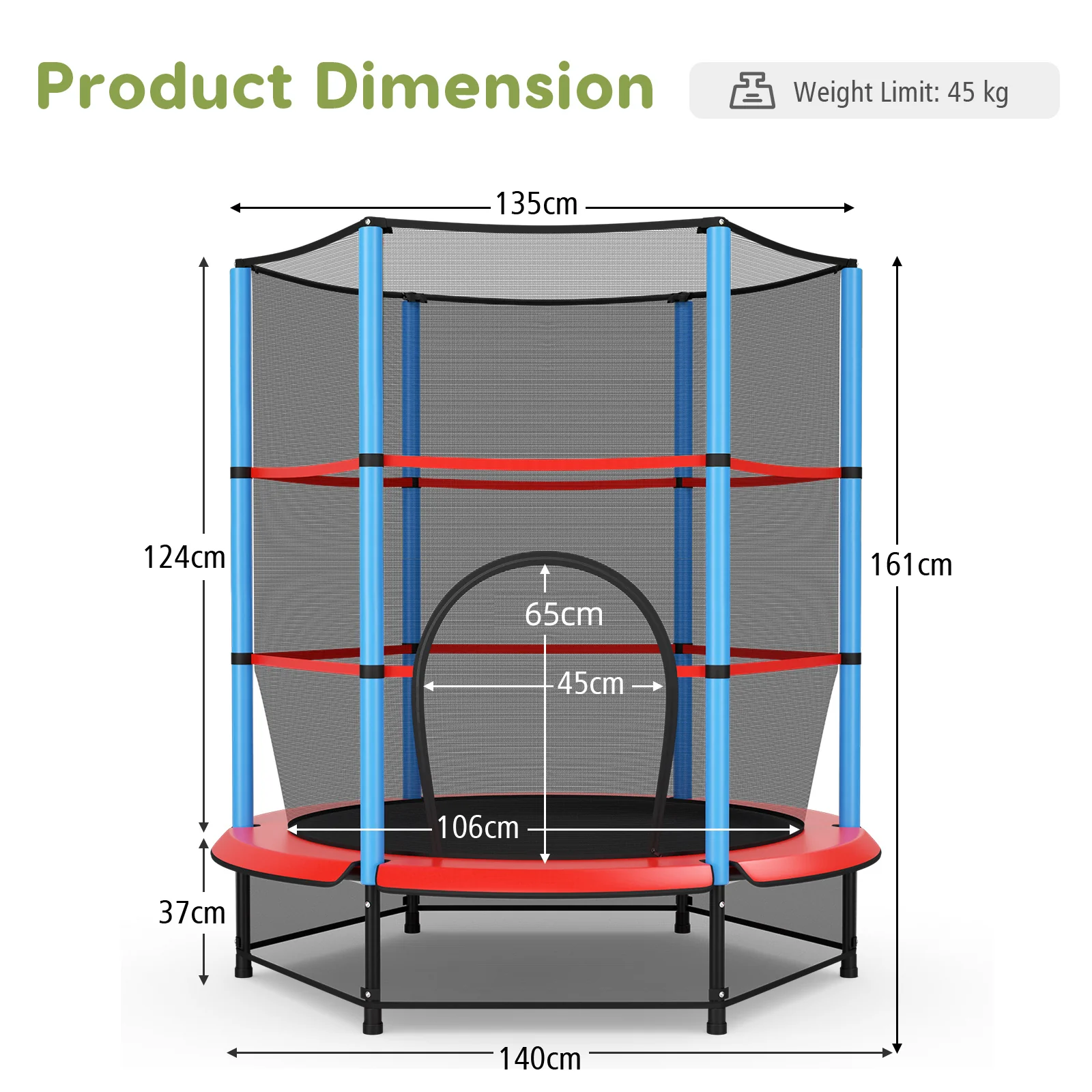 HONEY JOY 55" Kids Trampoline with Safety Enclosure Net, Mini Toddler Trampoline - Image 9