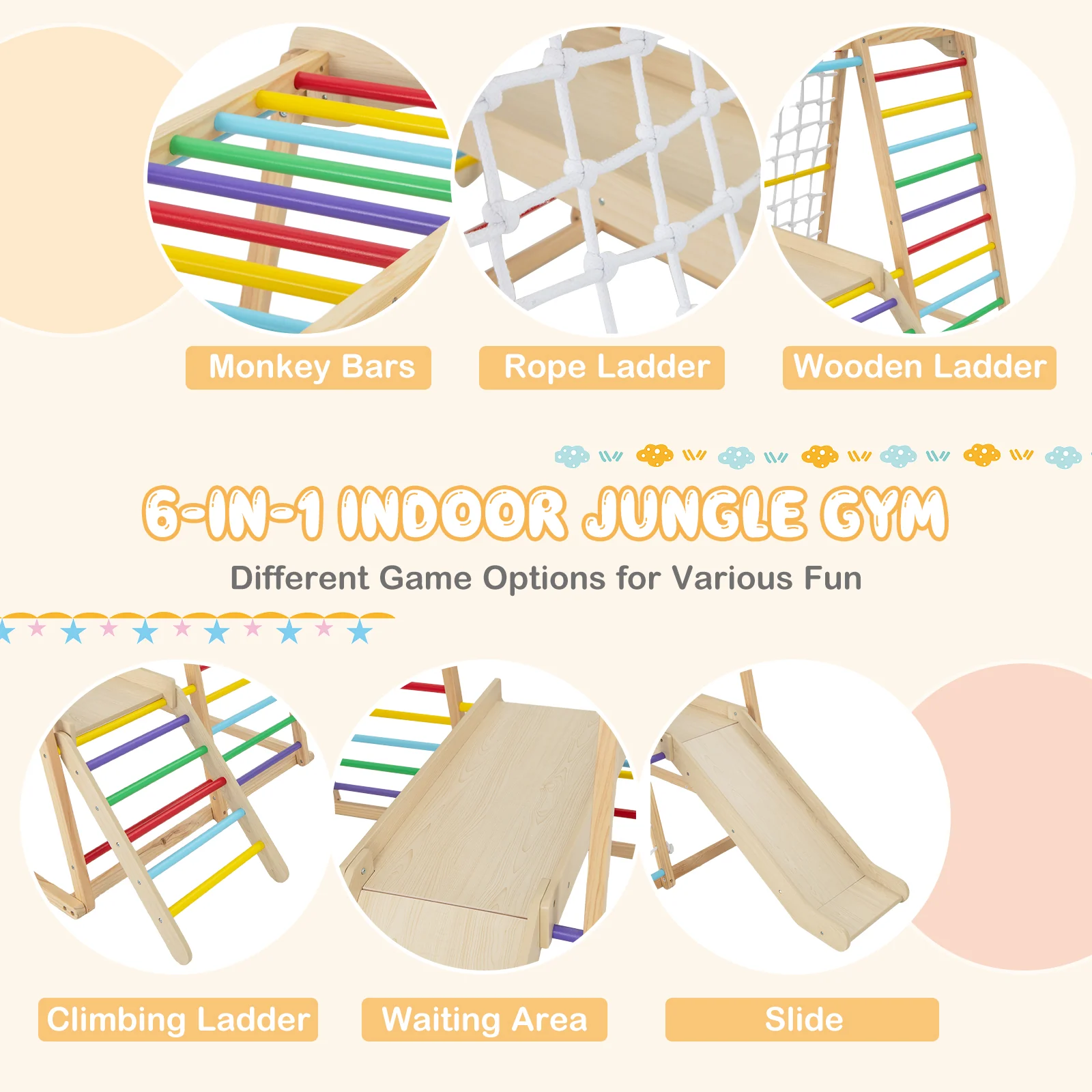 HONEY JOY 6-in-1 Indoor Jungle Gym Climber - Image 3