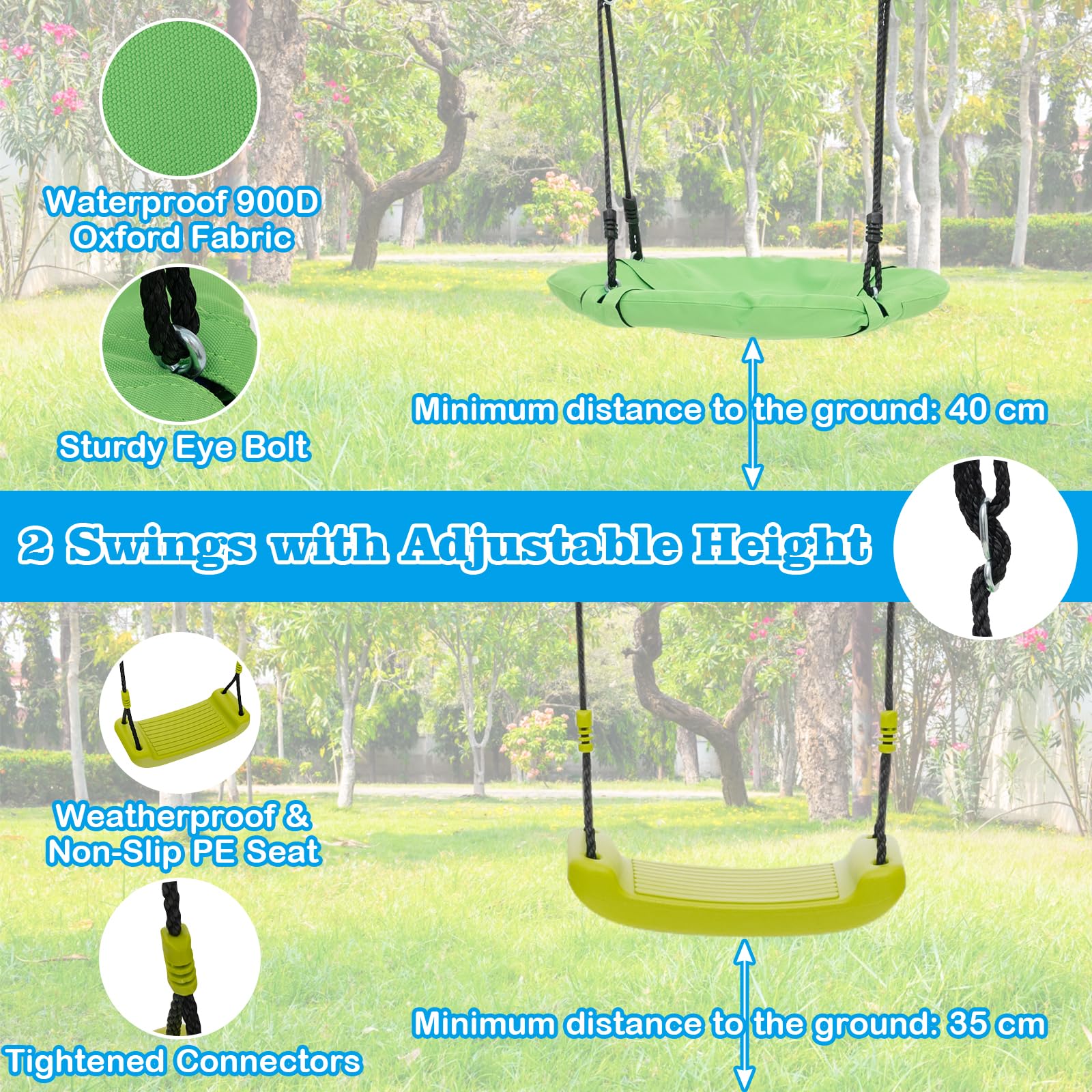 HONEY JOY 6-in-1 Patio Kids Swing Set, A-Shaped Metal Swing Frame - Image 5