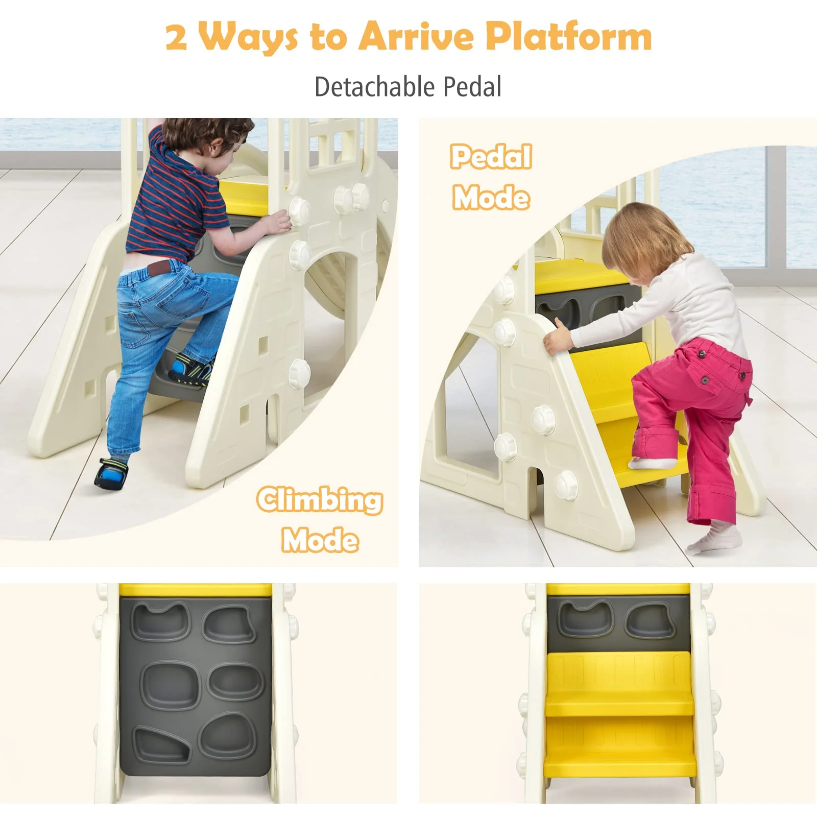 HONEY JOY 6 in 1 Slide for Kids, Toddler Climber Slide Set with Basketball Hoop, Ball, Ring Toss & Telescope - Image 4
