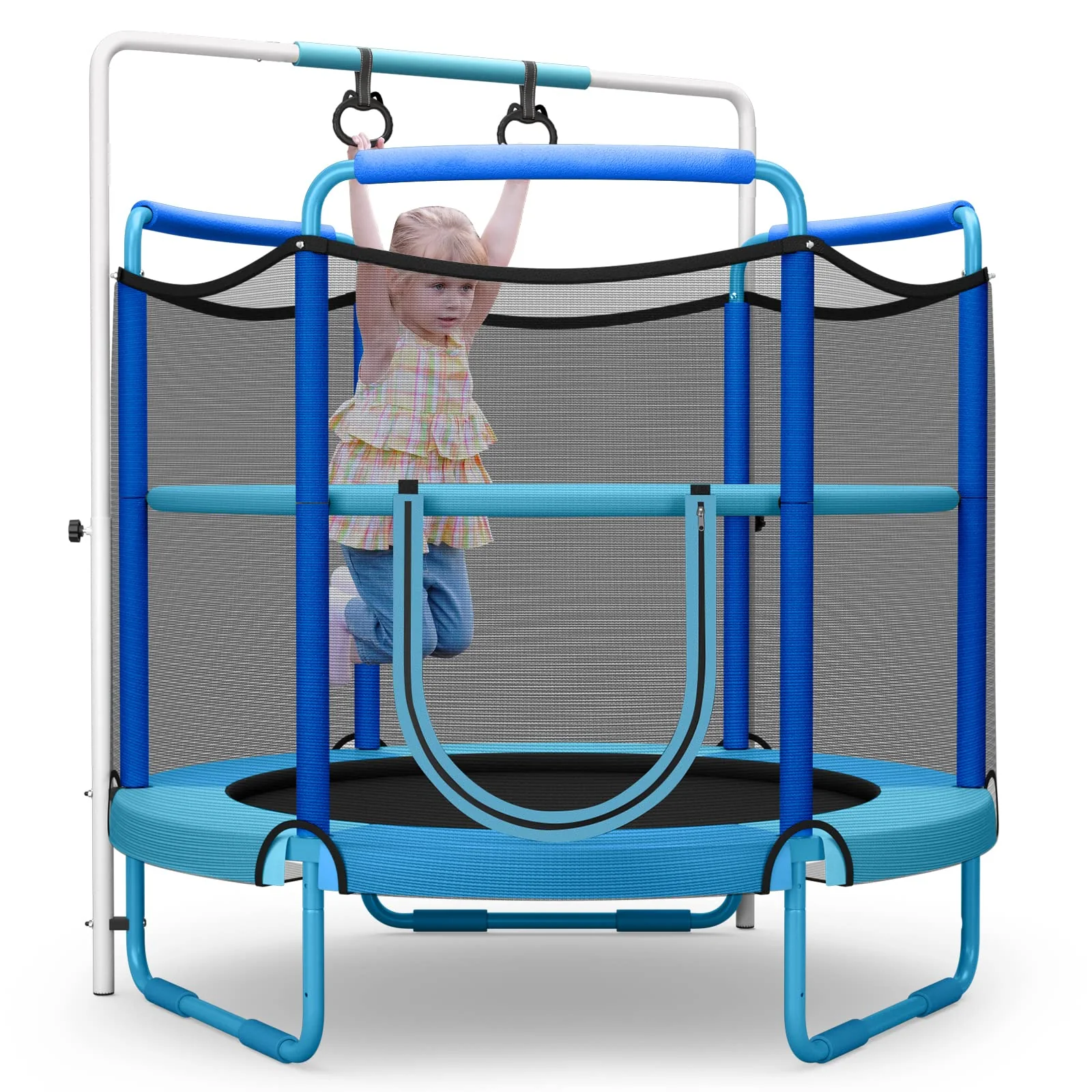 HONEY JOY 60"/5FT Trampoline for Kids, 3-in-1 Heavy Duty Mini Trampoline w/Ring and Horizontal Bar - Image 9