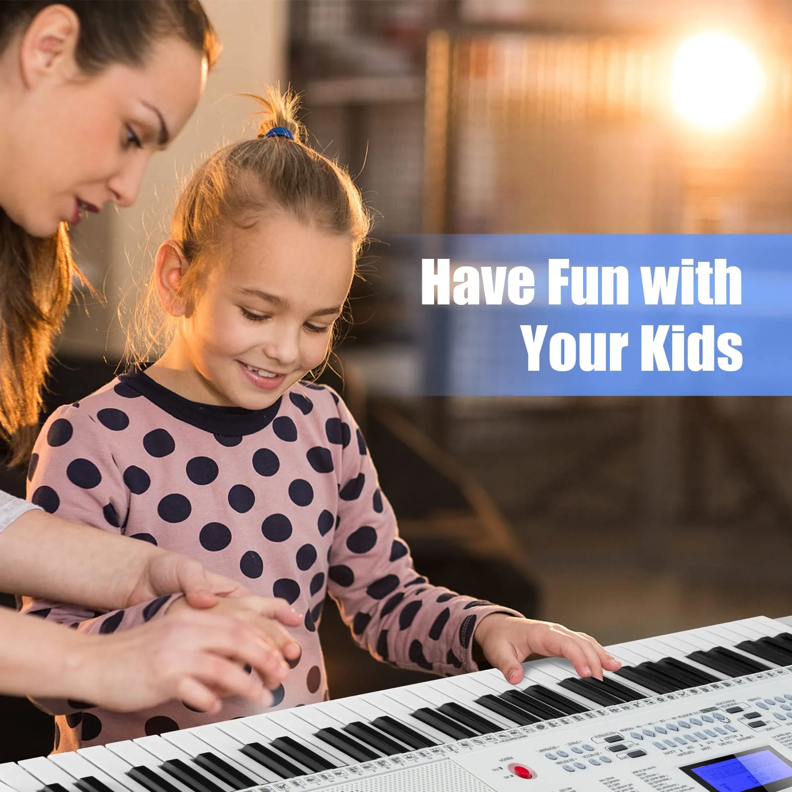 HONEY JOY 61 Key Piano Keyboard, Portable Electronic Keyboard Piano with Lighted Keys, LCD Screen, Headphones (White) - Image 2