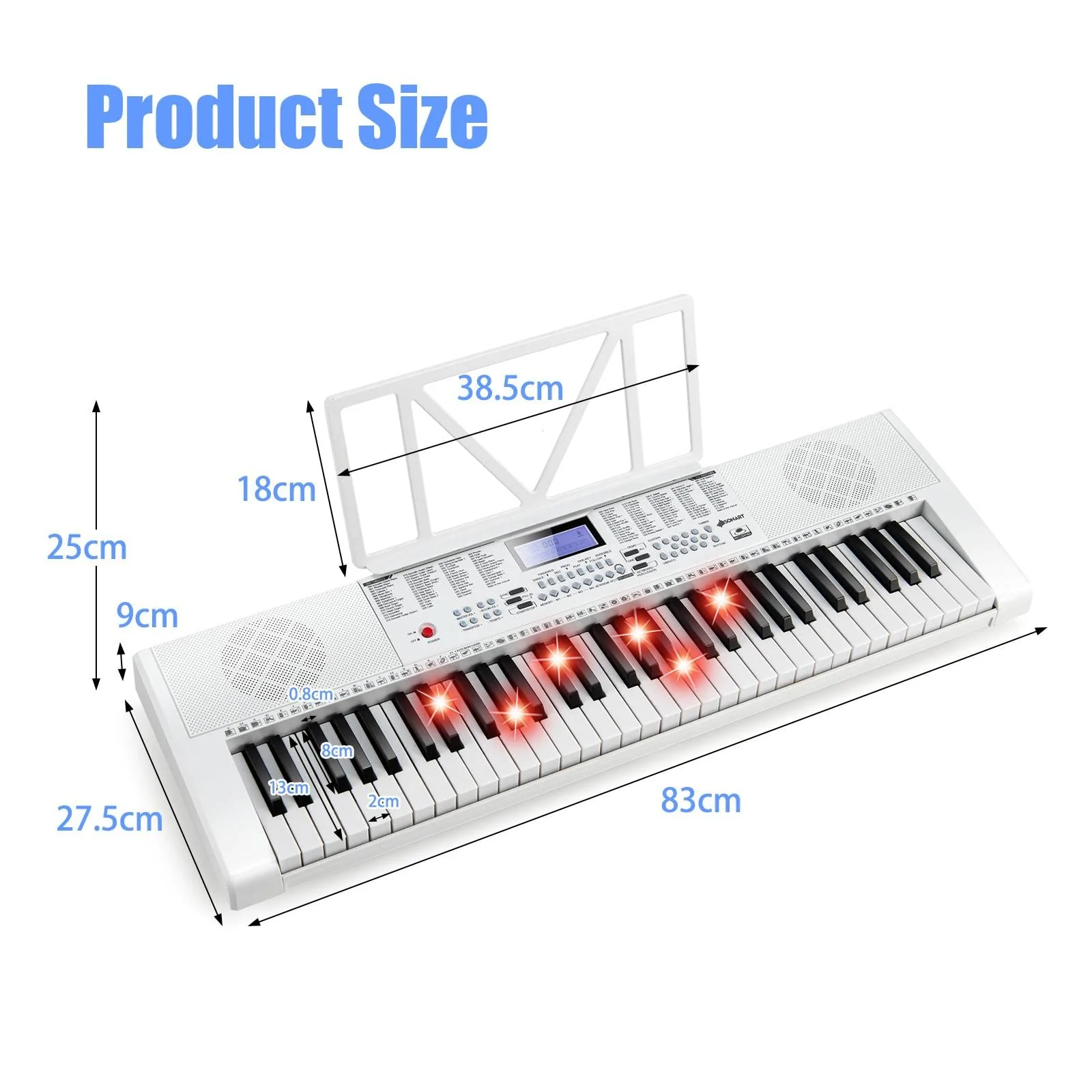 HONEY JOY 61 Key Piano Keyboard, Portable Electronic Keyboard Piano with Lighted Keys, LCD Screen, Headphones (White) - Image 6