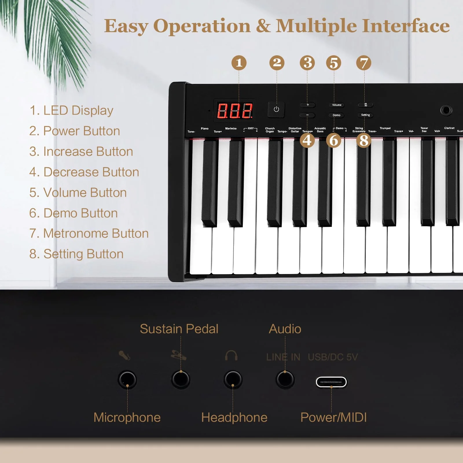 HONEY JOY 61-Key Portable Electronic Keyboard Piano w/Stand & Stool - Image 4