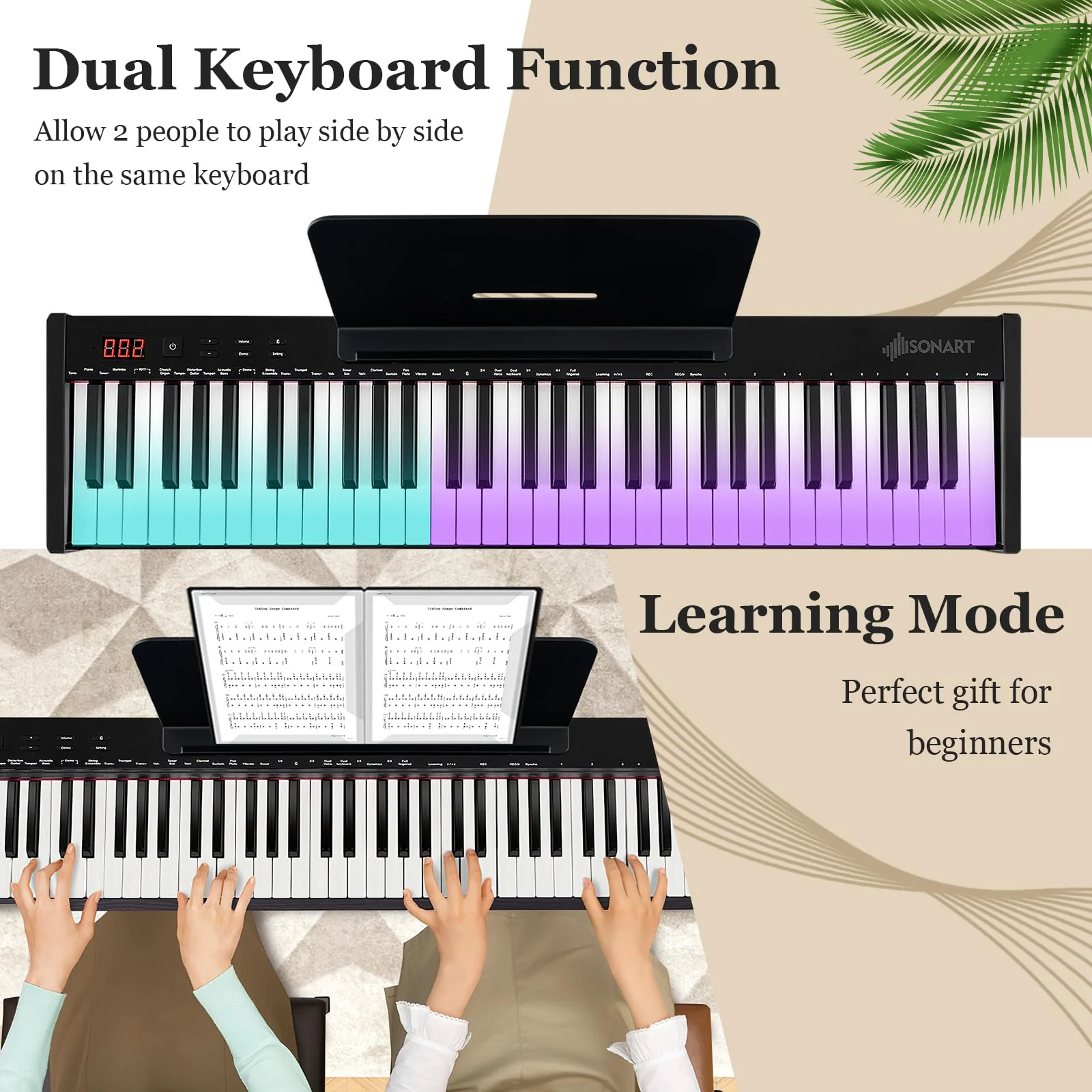 HONEY JOY 61-Key Portable Electronic Keyboard Piano w/Stand & Stool - Image 5