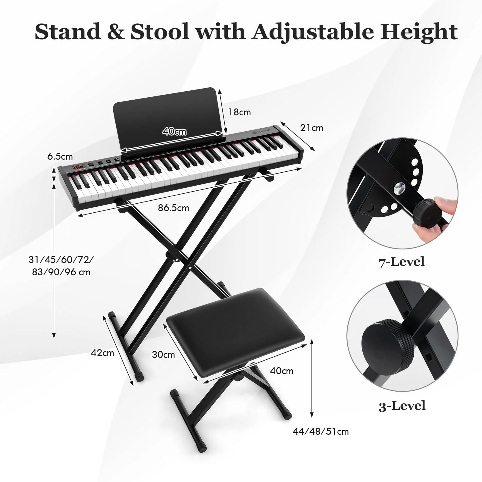 HONEY JOY 61-Key Portable Electronic Keyboard Piano w/Stand & Stool - Image 6