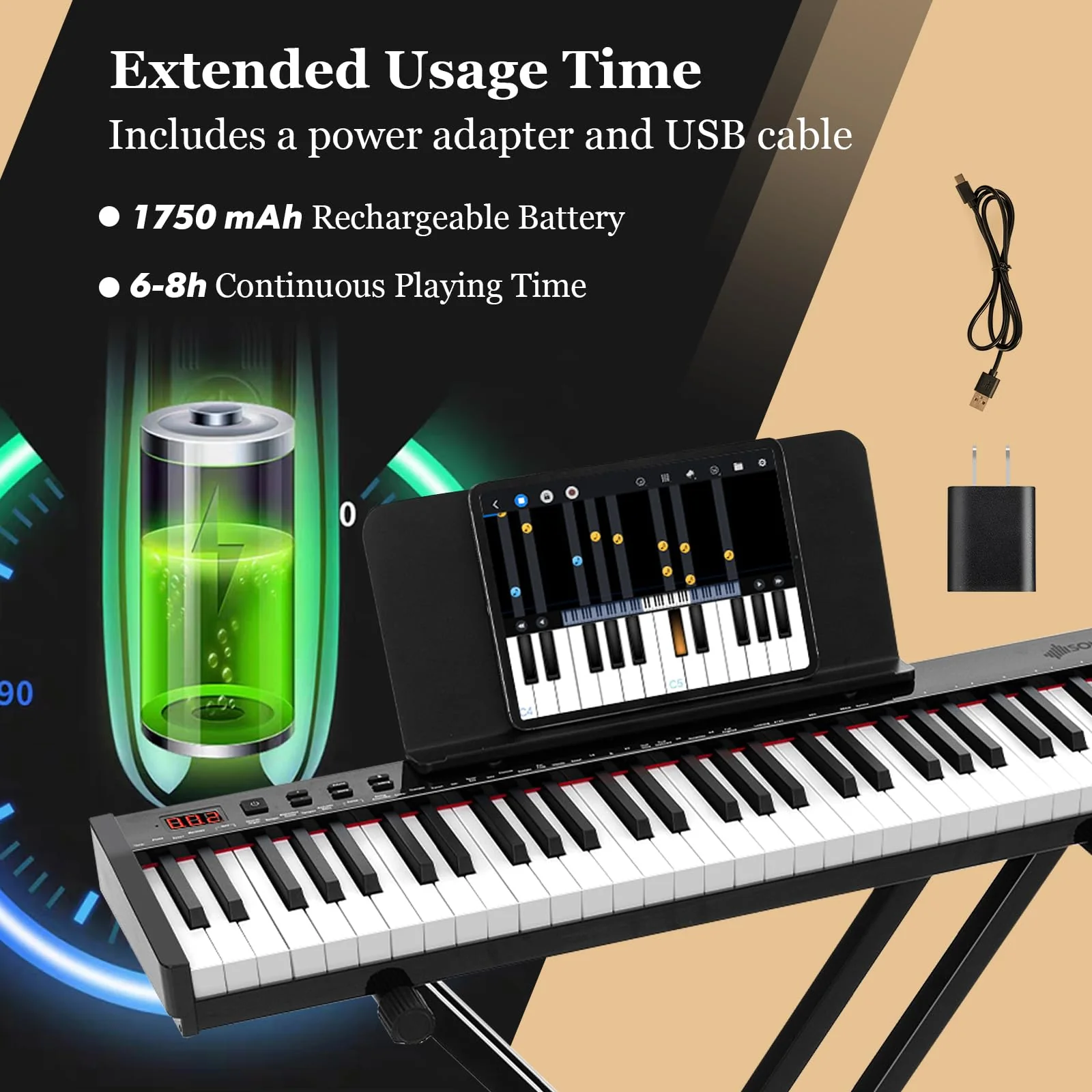 HONEY JOY 61-Key Portable Electronic Keyboard Piano w/Stand & Stool - Image 7