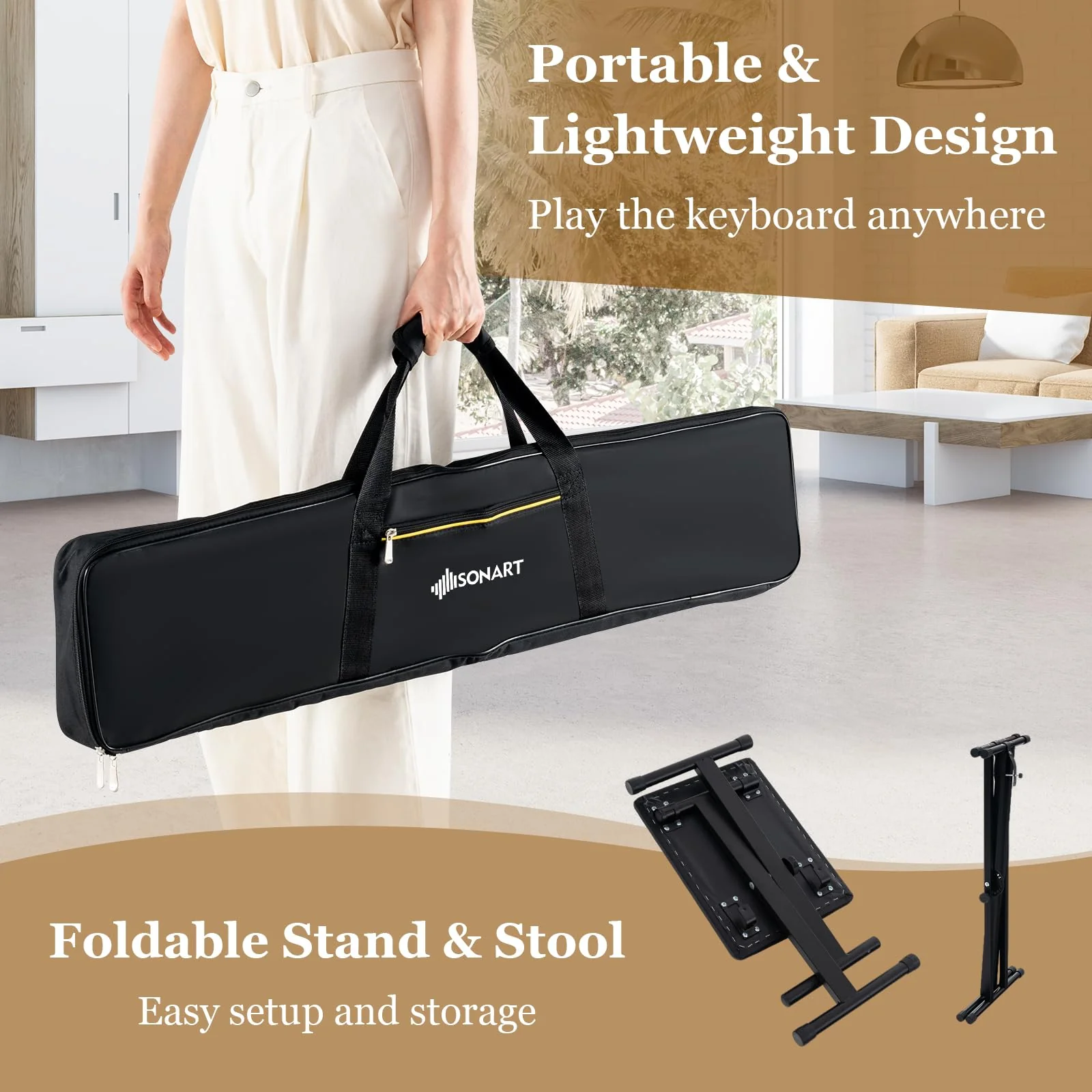 HONEY JOY 61-Key Portable Electronic Keyboard Piano w/Stand & Stool - Image 9