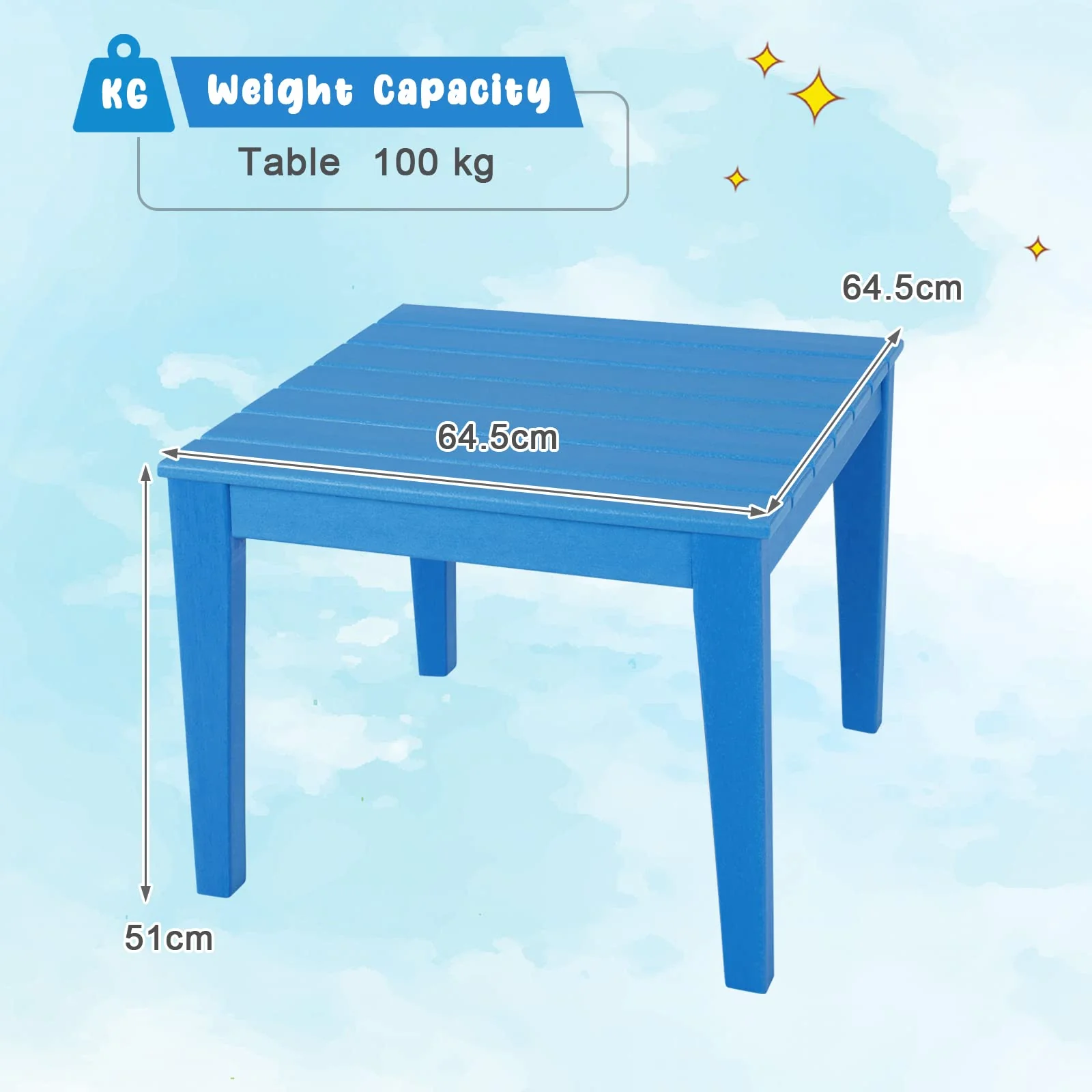 HONEY JOY 64.5 x 64.5 CM Square Kids Table, Weather Resistant Heavy-Duty Toddler Activity Play Table - Image 3