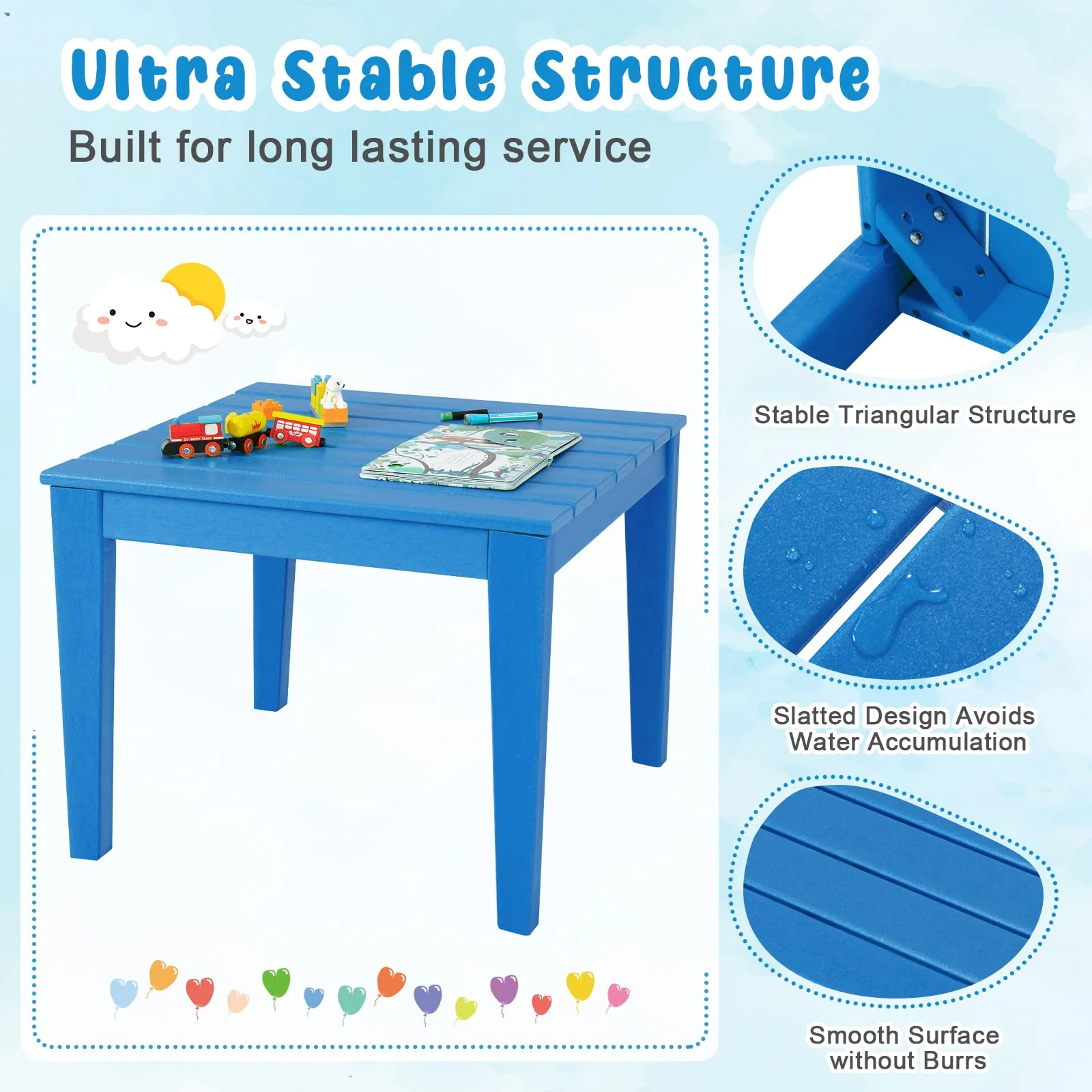 HONEY JOY 64.5 x 64.5 CM Square Kids Table, Weather Resistant Heavy-Duty Toddler Activity Play Table - Image 6