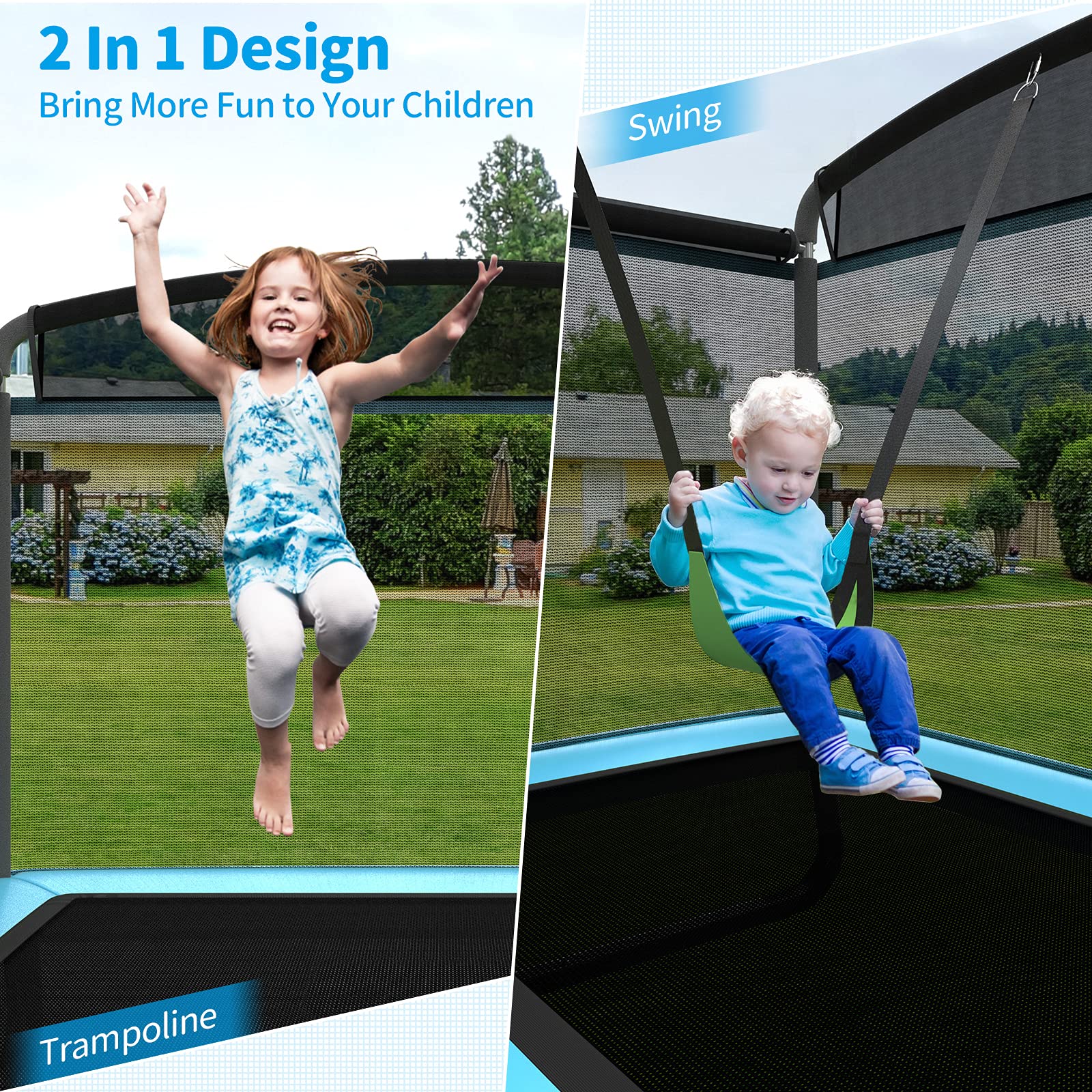 HONEY JOY 6FT Kids Recreational Trampoline, 2-in-1 Outdoor Toddler Trampoline w/Swing - Image 3