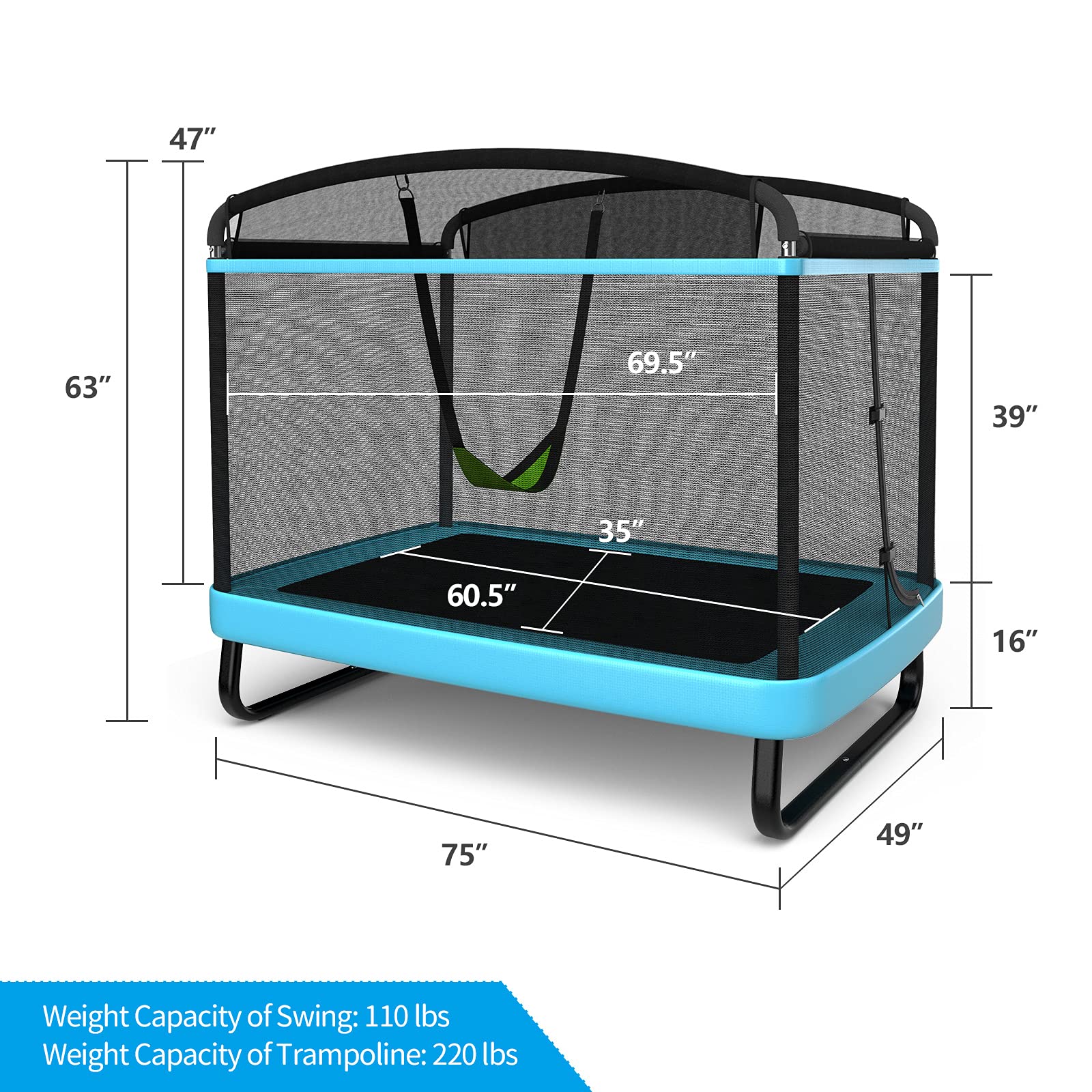 HONEY JOY 6FT Kids Recreational Trampoline, 2-in-1 Outdoor Toddler Trampoline w/Swing - Image 7