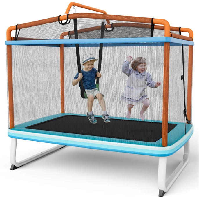 HONEY JOY 6FT Kids Trampoline, 3-in-1 Trampoline w/Swing & Horizontal Bar, Rectangle Toddler Trampoline - Image 10