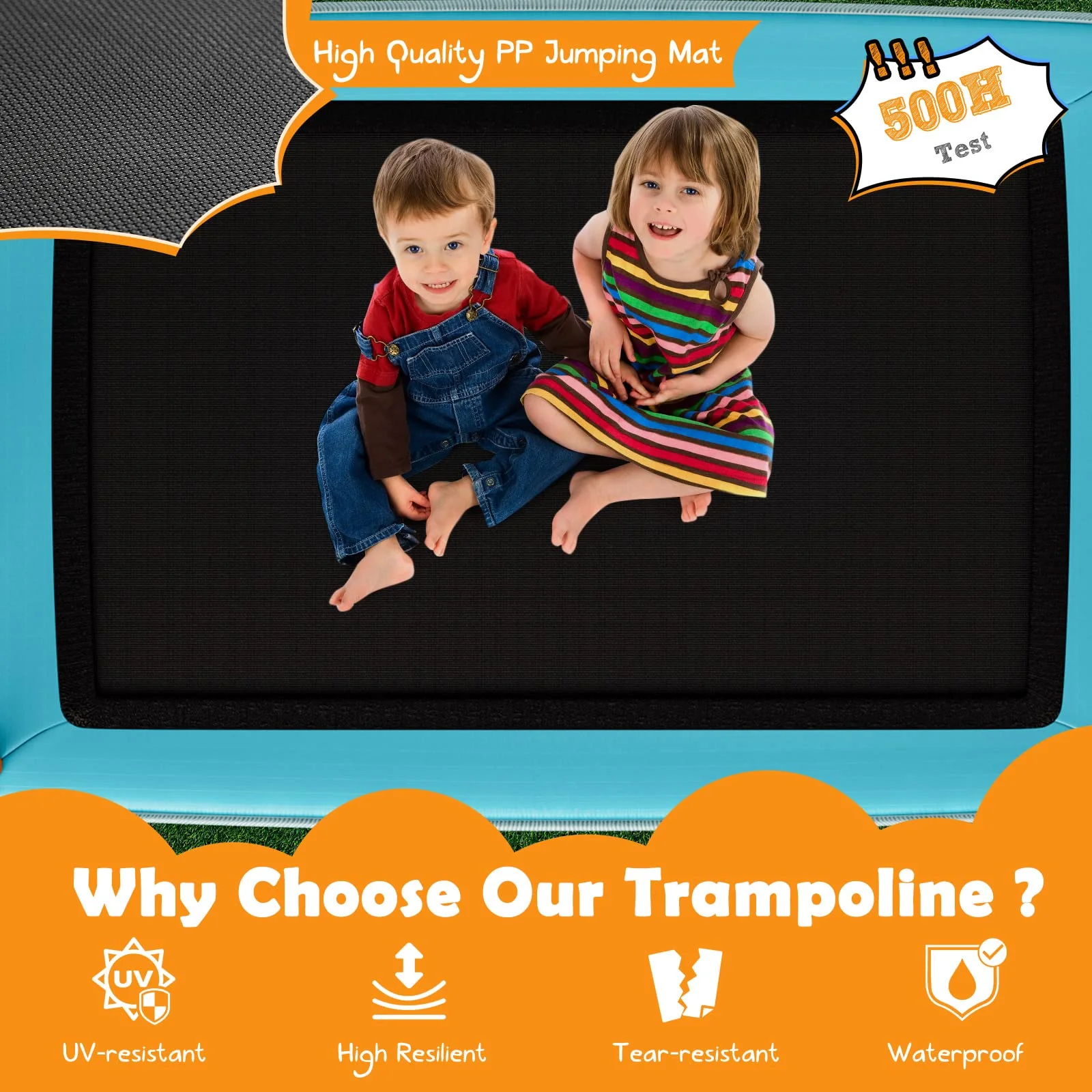 HONEY JOY 6FT Kids Trampoline, 3-in-1 Trampoline w/Swing & Horizontal Bar, Rectangle Toddler Trampoline - Image 8