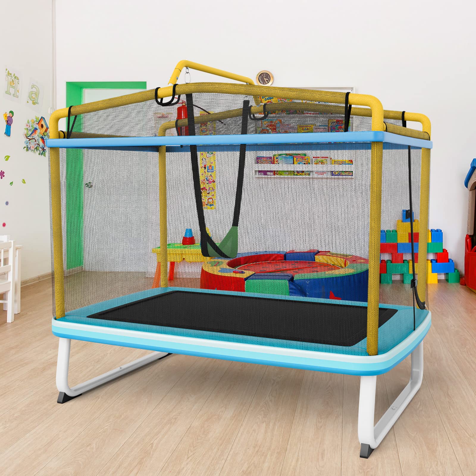 HONEY JOY 6FT Kids Trampoline, 3-in-1 Trampoline w/Swing & Horizontal Bar, Rectangle Toddler Trampoline - Image 9