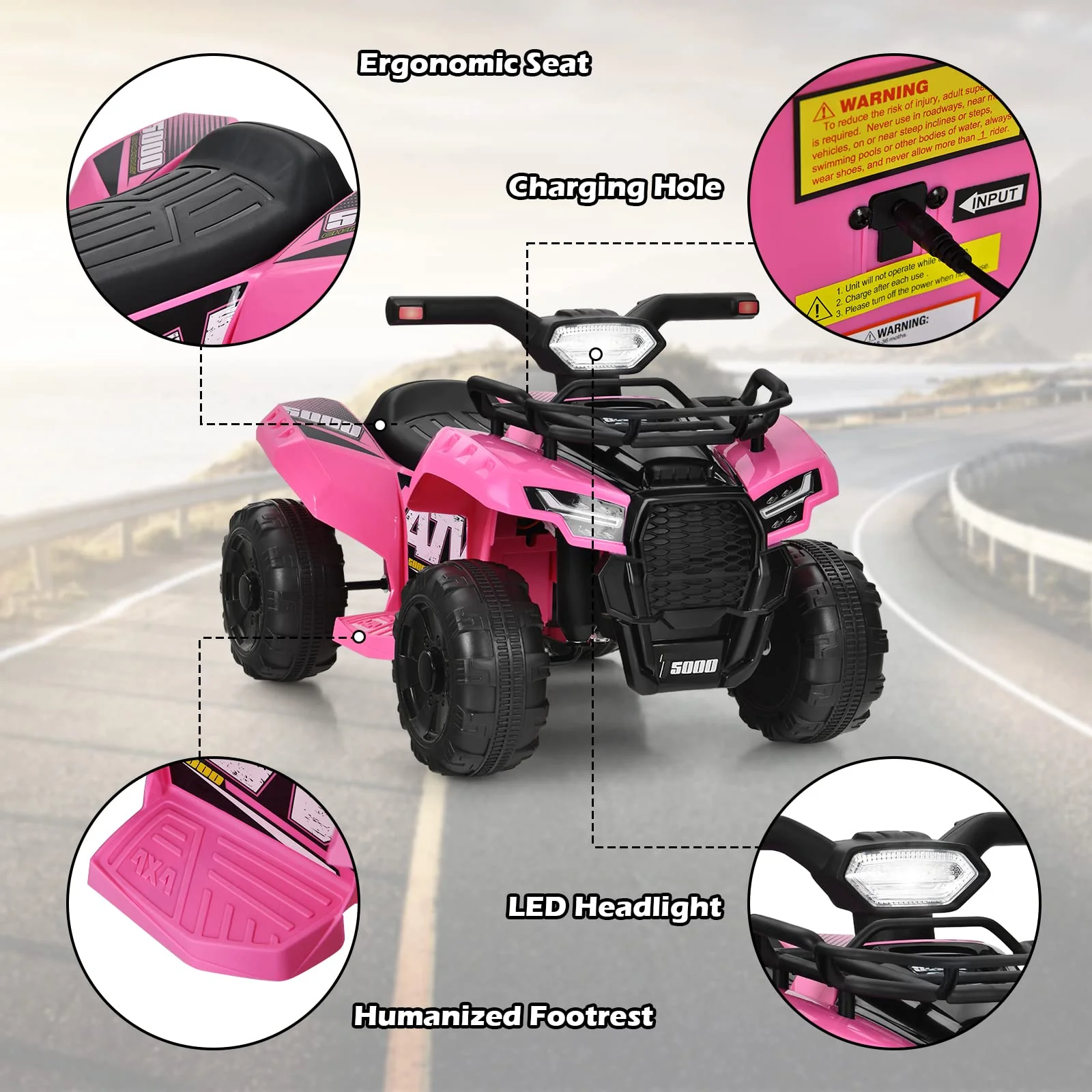 HONEY JOY 6V Kids Ride-On Car, Toddler Electric-Motorized Small ATV w/Wear-Resistant Wheels - Image 8