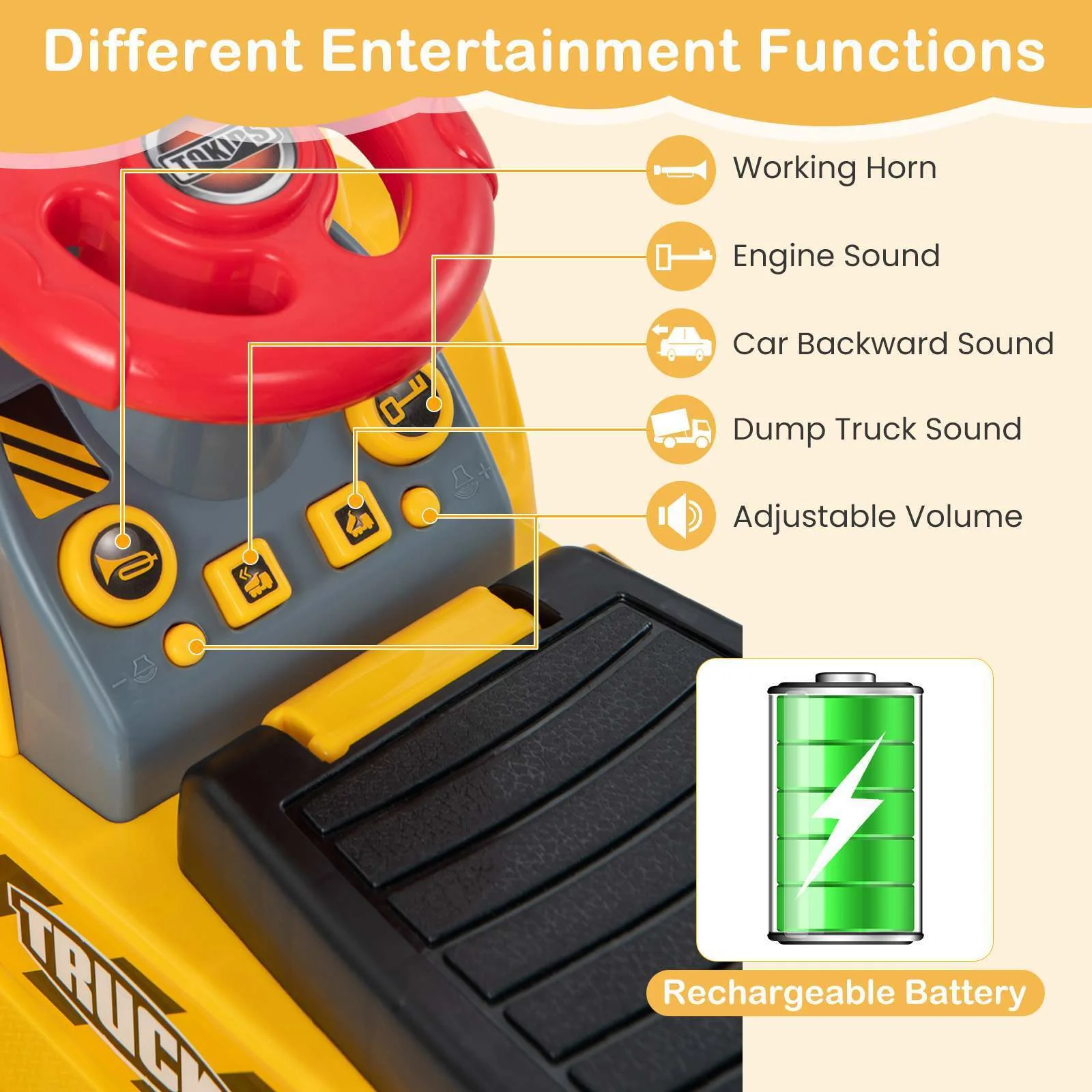 HONEY JOY 6V Kids Ride On Excavator Electric Vehicle Fun Digger Toy for Toddlers - Image 10