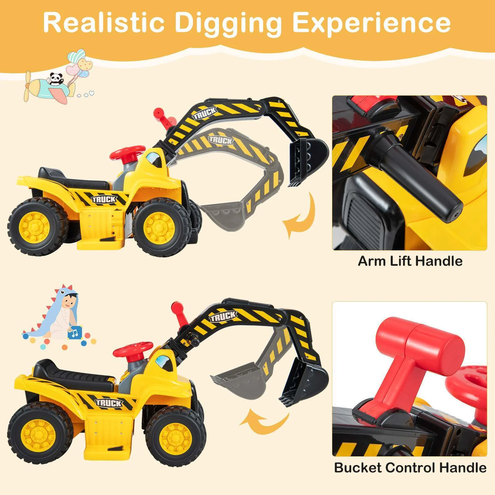 HONEY JOY 6V Kids Ride On Excavator Electric Vehicle Fun Digger Toy for Toddlers - Image 11