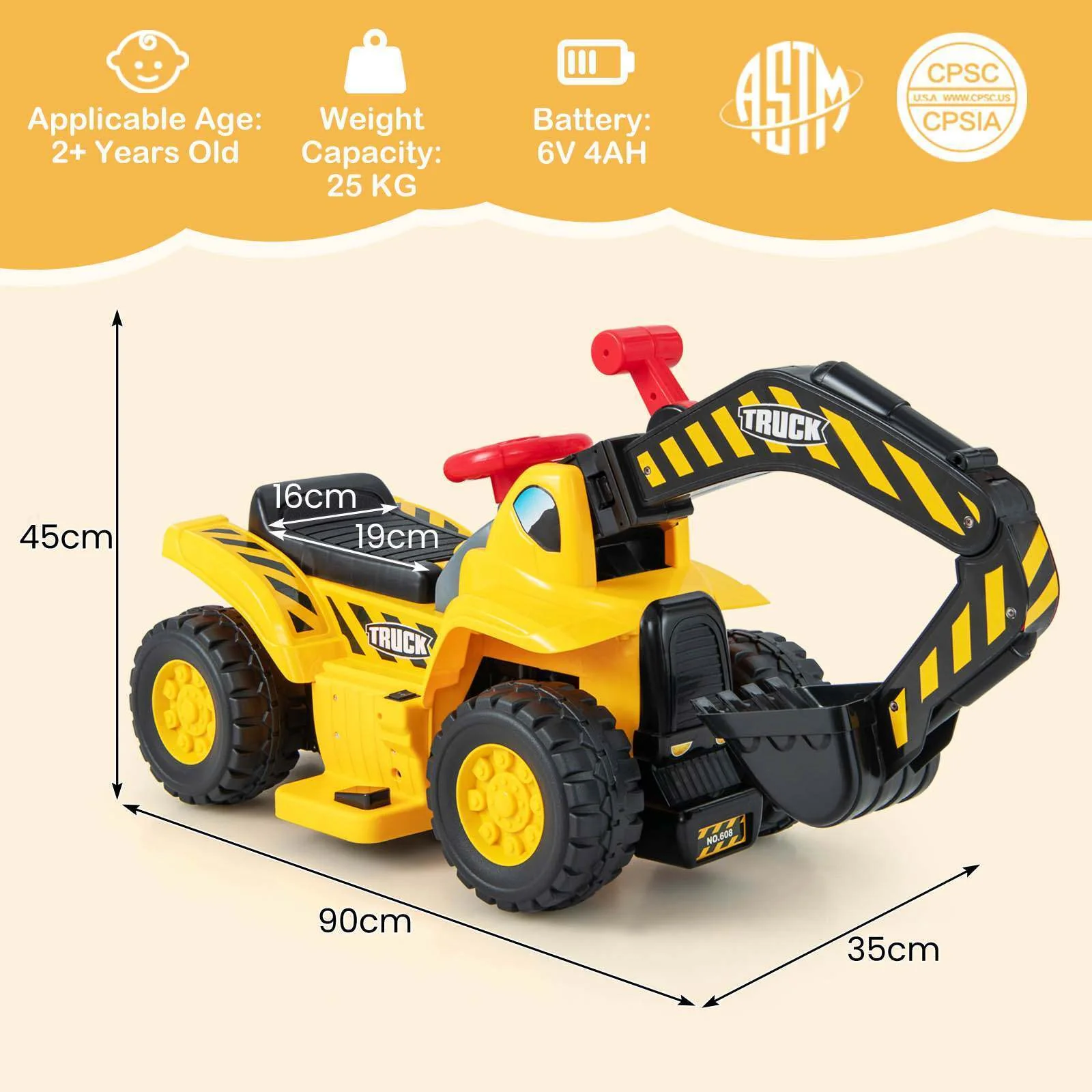 HONEY JOY 6V Kids Ride On Excavator Electric Vehicle Fun Digger Toy for Toddlers - Image 7