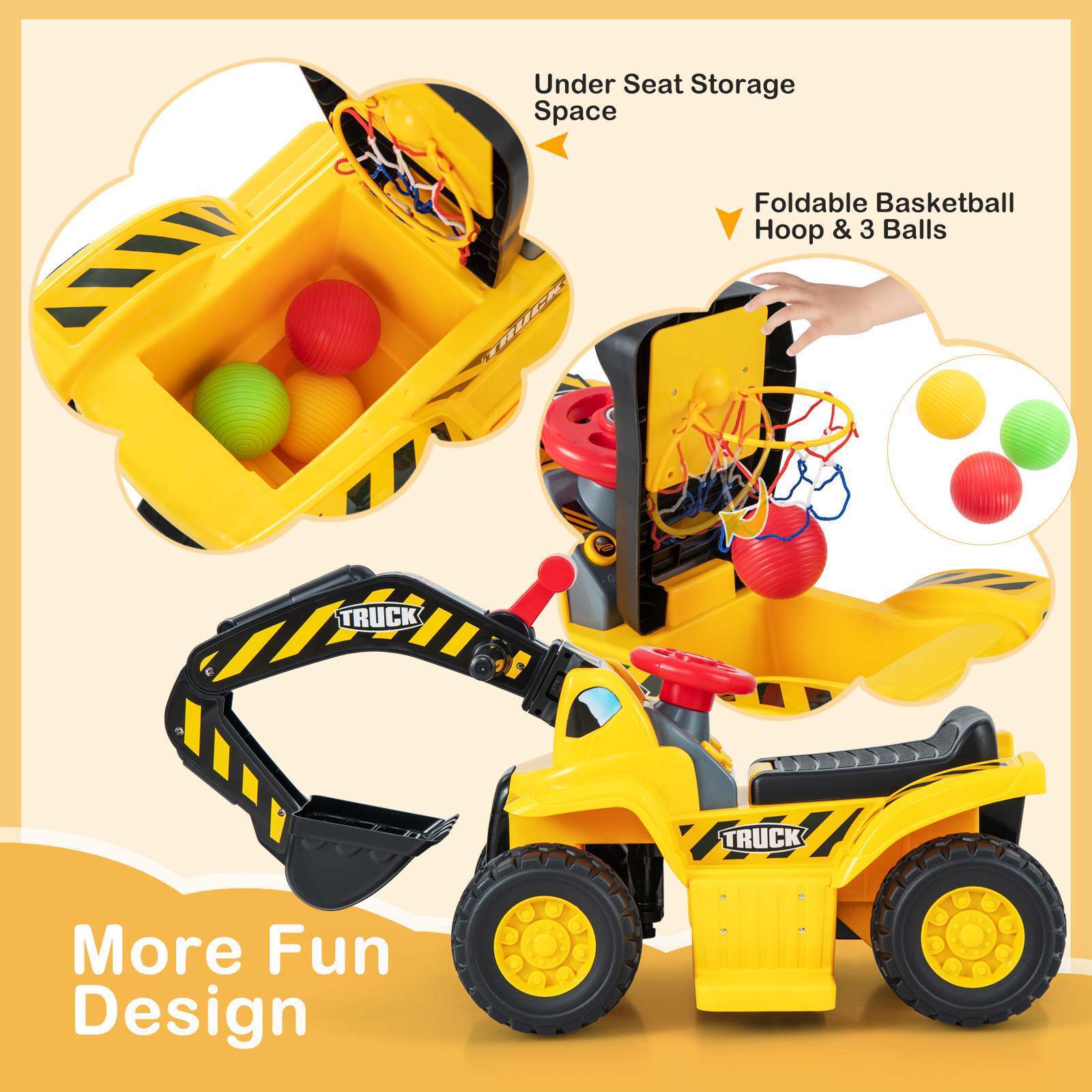 HONEY JOY 6V Kids Ride On Excavator Electric Vehicle Fun Digger Toy for Toddlers - Image 8