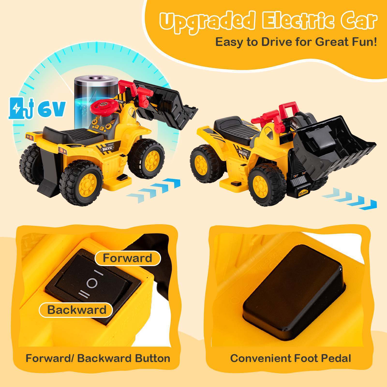 HONEY JOY 6V Kids Ride On Excavator Electric Vehicle with Basketball Hoop - Image 5