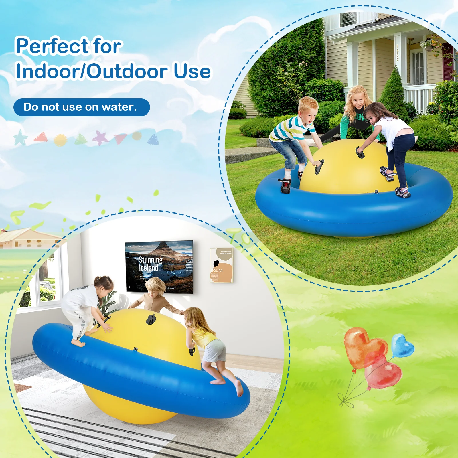 HONEY JOY 7.5FT Inflatable Dome Rocker Bouncer w/ 6 Handles Outdoor Balance Game - Image 3
