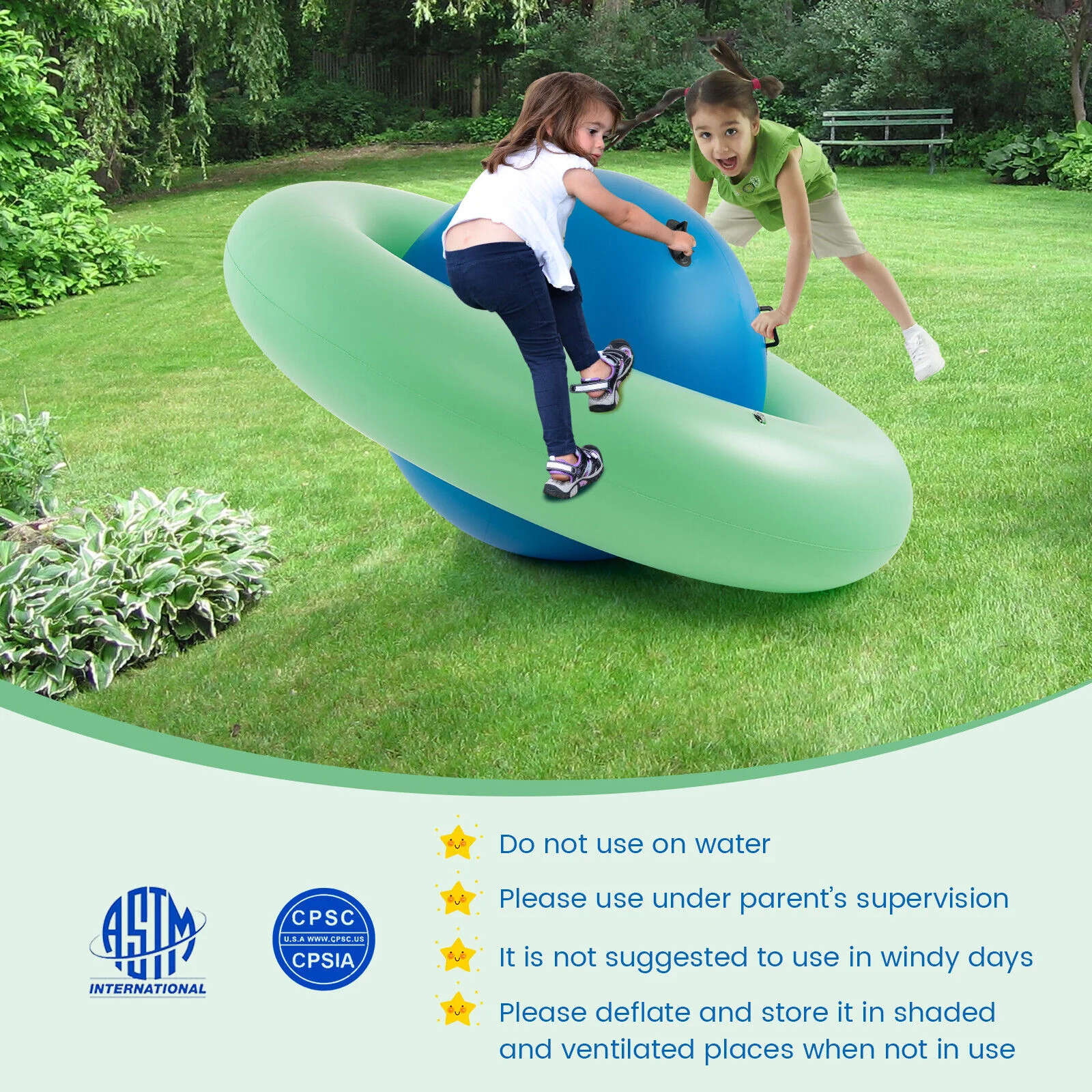 HONEY JOY 7.5FT Inflatable Dome Rocker Bouncer w/ 6 Handles Outdoor Balance Game - Image 5
