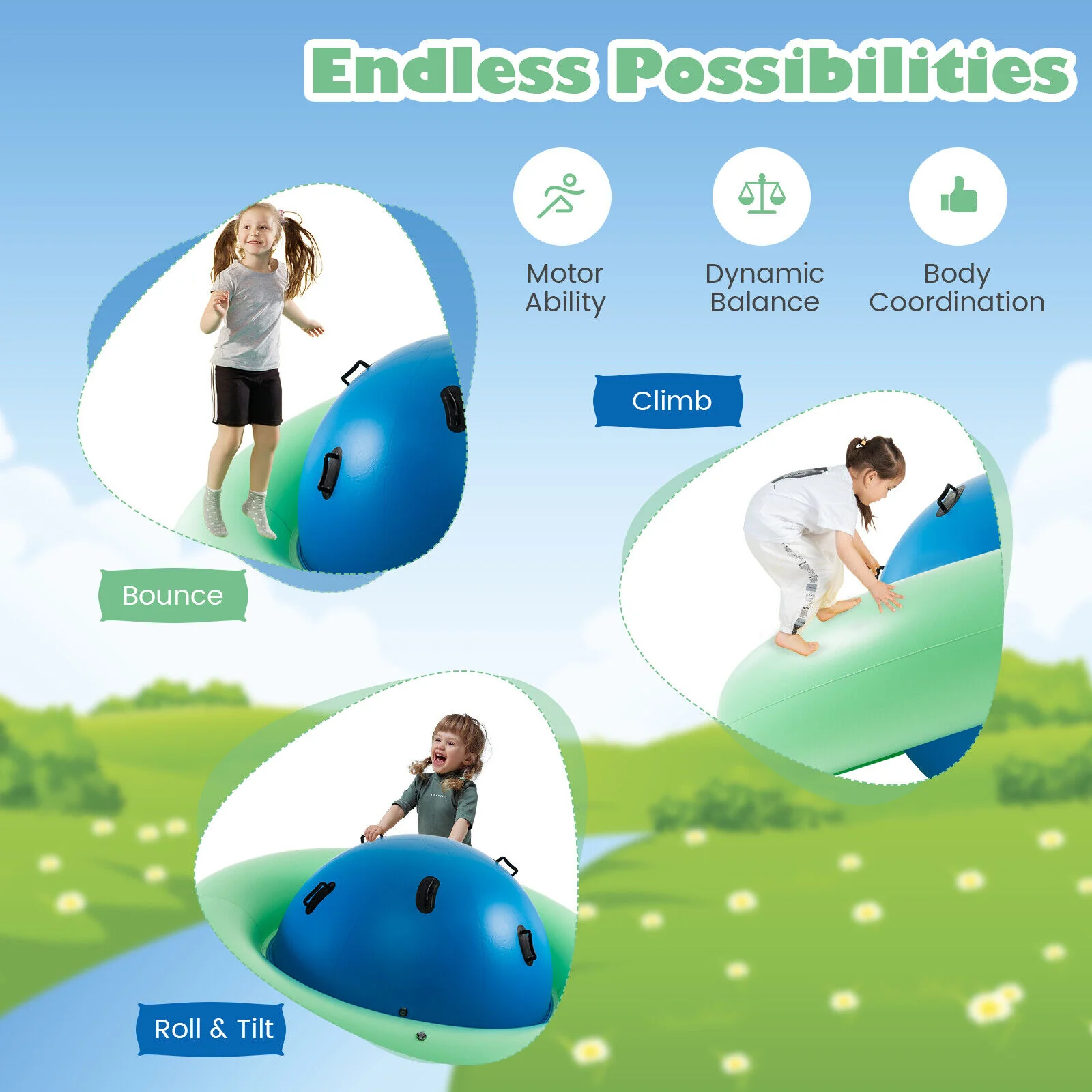 HONEY JOY 7.5FT Inflatable Dome Rocker Bouncer w/ 6 Handles Outdoor Balance Game - Image 6