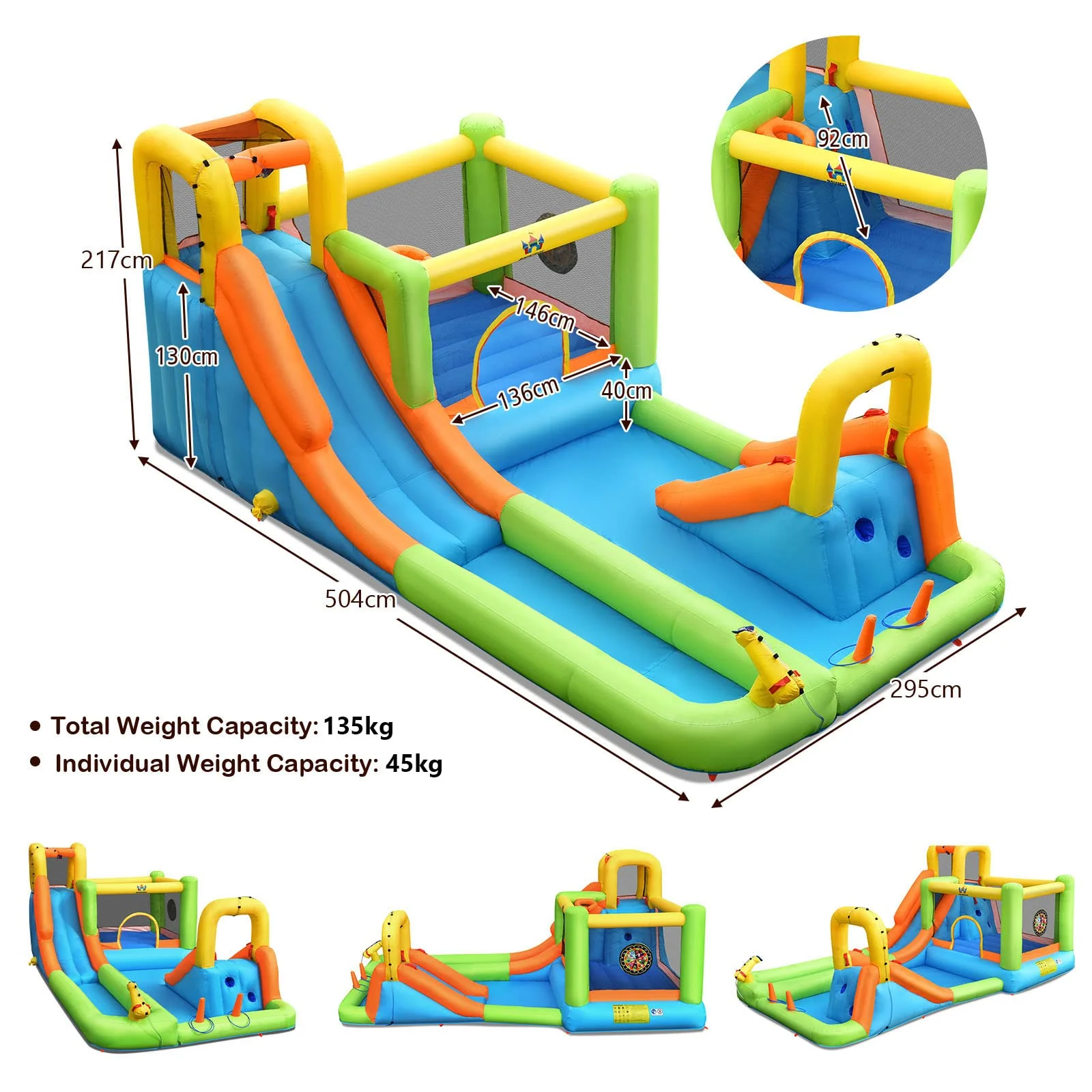 HONEY JOY 8 in 1 Inflatable Water Slide, Water Park w/Double Slides, Basketball Hoop, Water Gun - Image 5