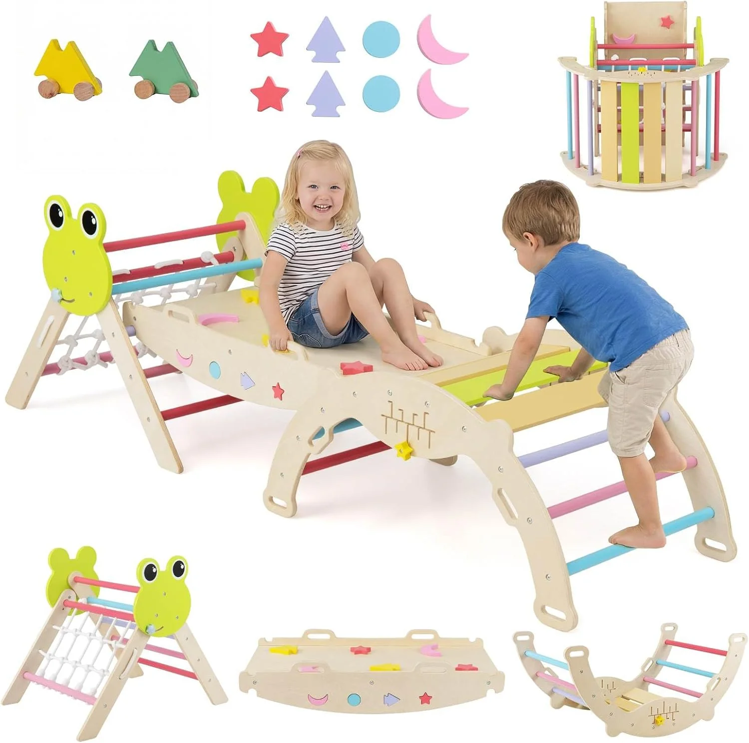 HONEY JOY 8-in-1 Wooden Triangle Set, Foldable Montessori Climbing Toys - Image 10