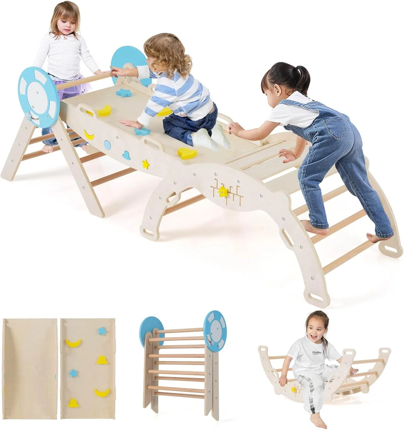 HONEY JOY 8-in-1 Wooden Triangle Set, Foldable Montessori Climbing Toys - Image 11