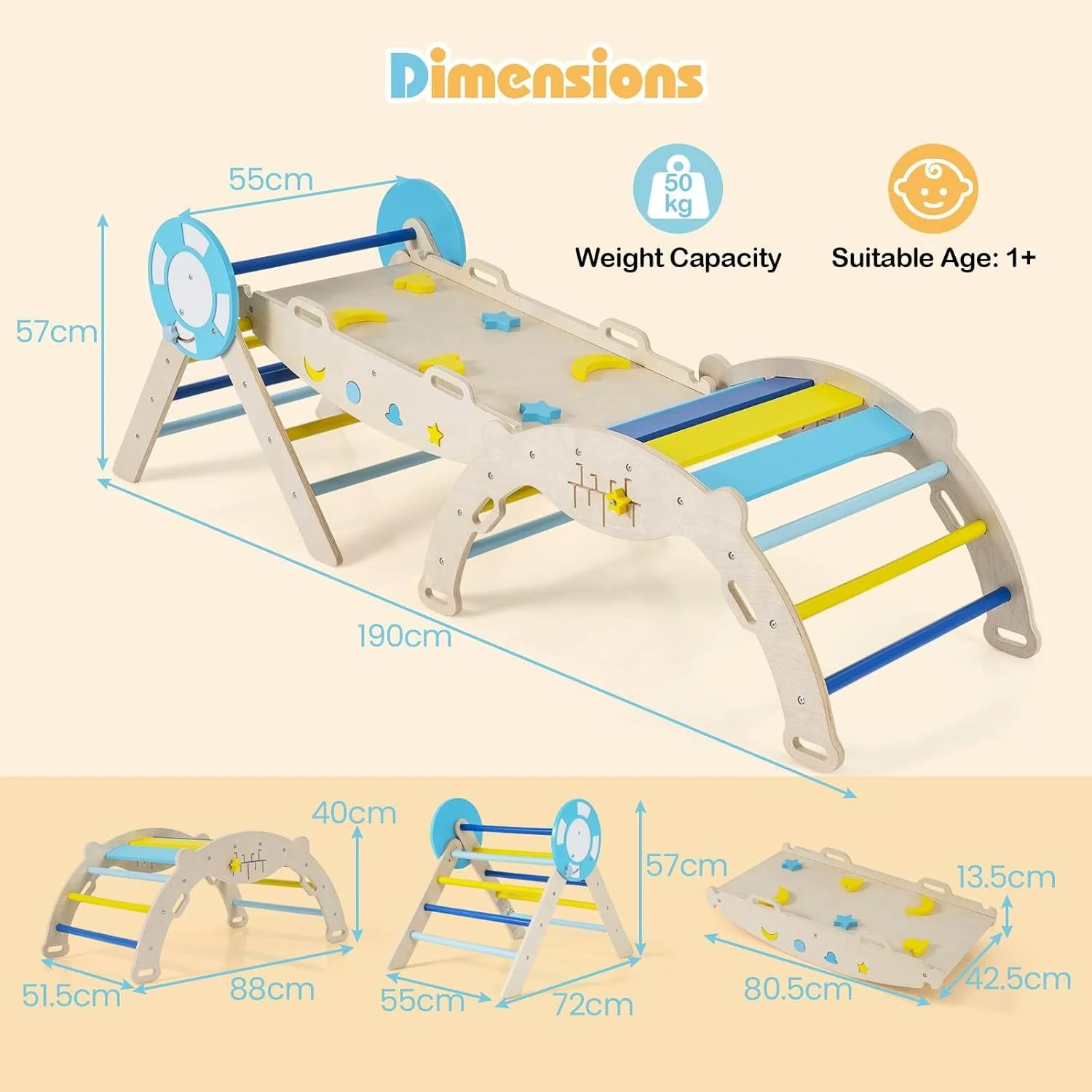HONEY JOY 8-in-1 Wooden Triangle Set, Foldable Montessori Climbing Toys - Image 12