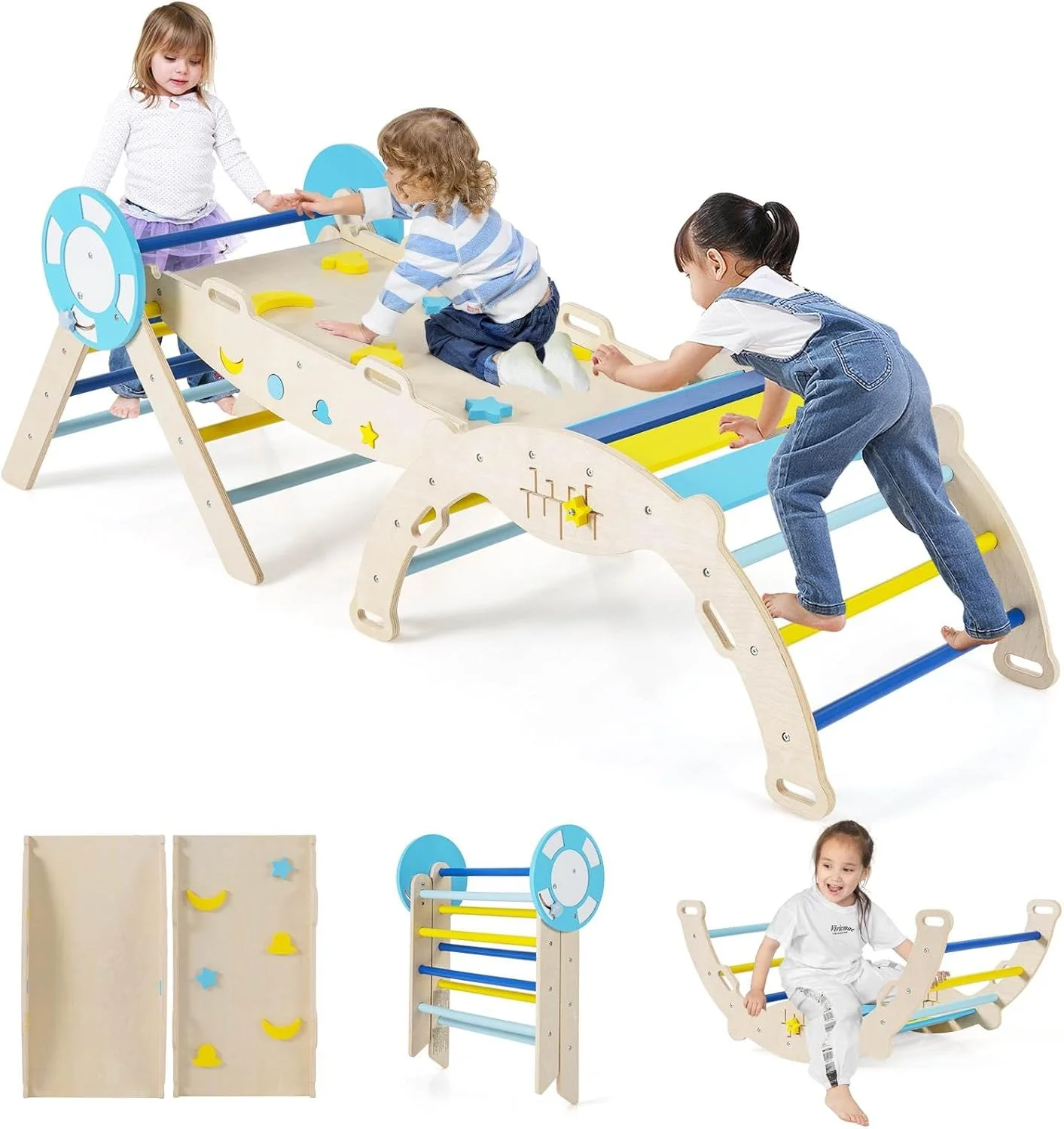 HONEY JOY 8-in-1 Wooden Triangle Set, Foldable Montessori Climbing Toys - Image 13