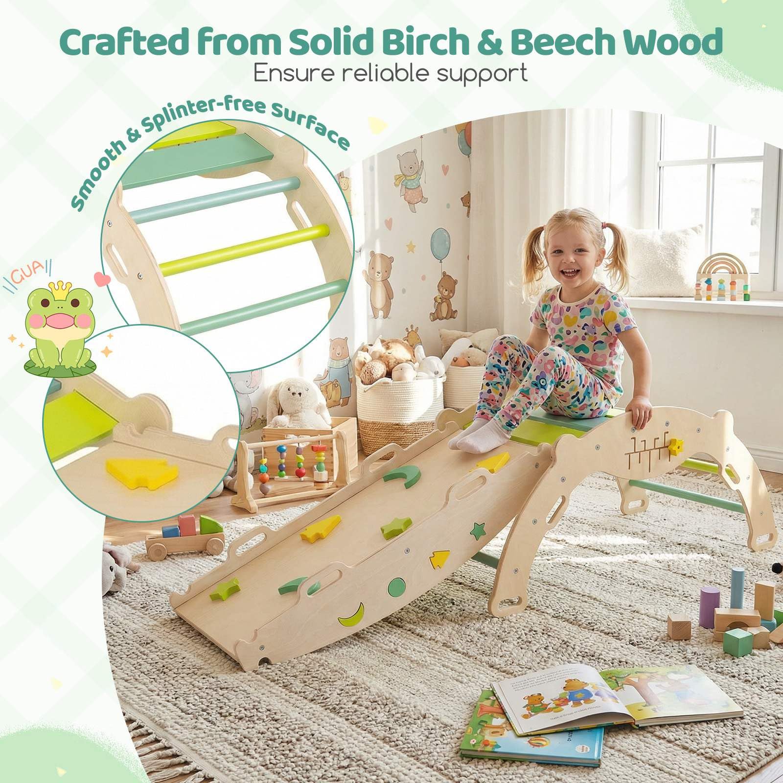HONEY JOY 8-in-1 Wooden Triangle Set, Foldable Montessori Climbing Toys - Image 3