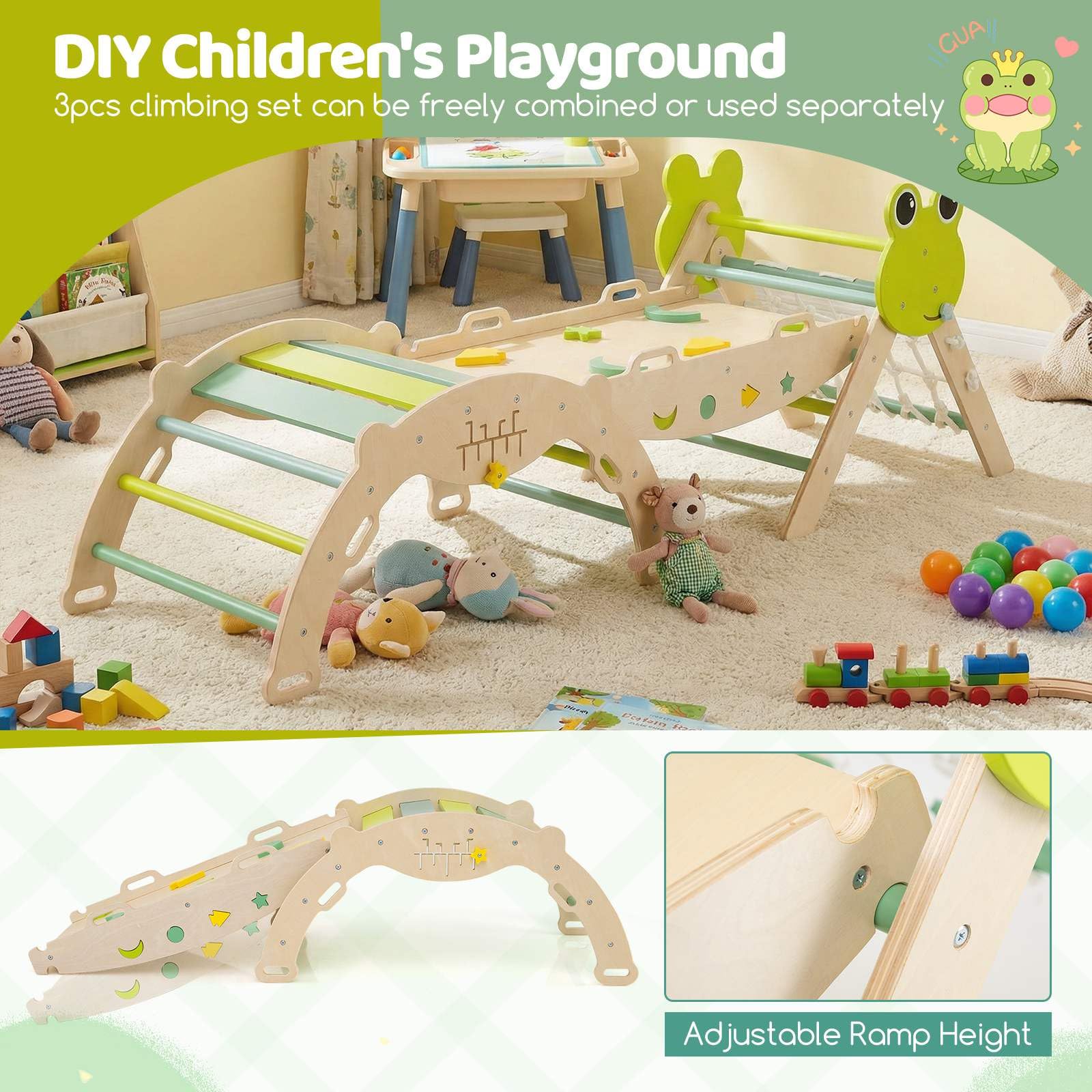 HONEY JOY 8-in-1 Wooden Triangle Set, Foldable Montessori Climbing Toys - Image 7