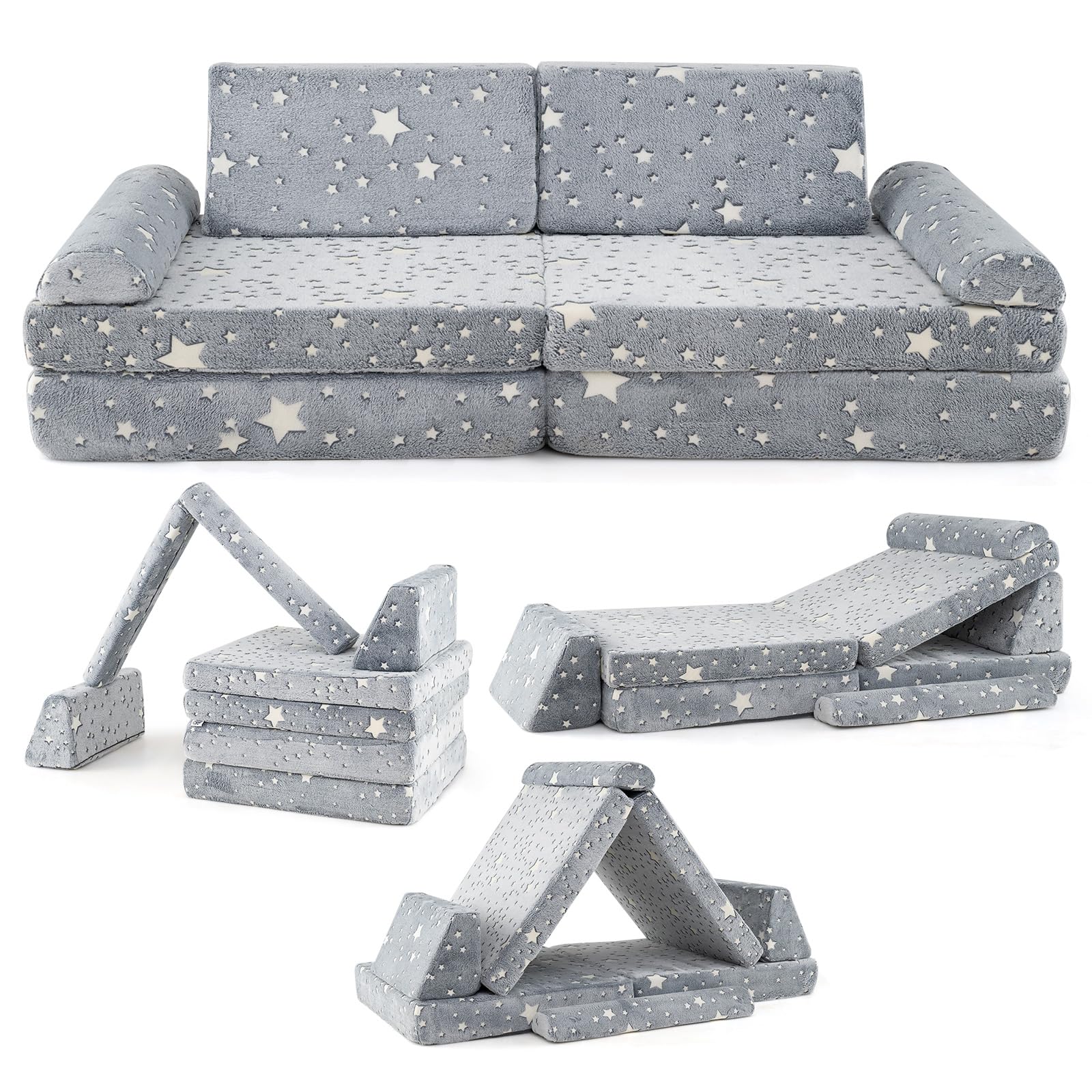HONEY JOY 8 PCS Modular Kids Play Couch, Glow in The Dark Toddler Sectional Sofa - Image 10