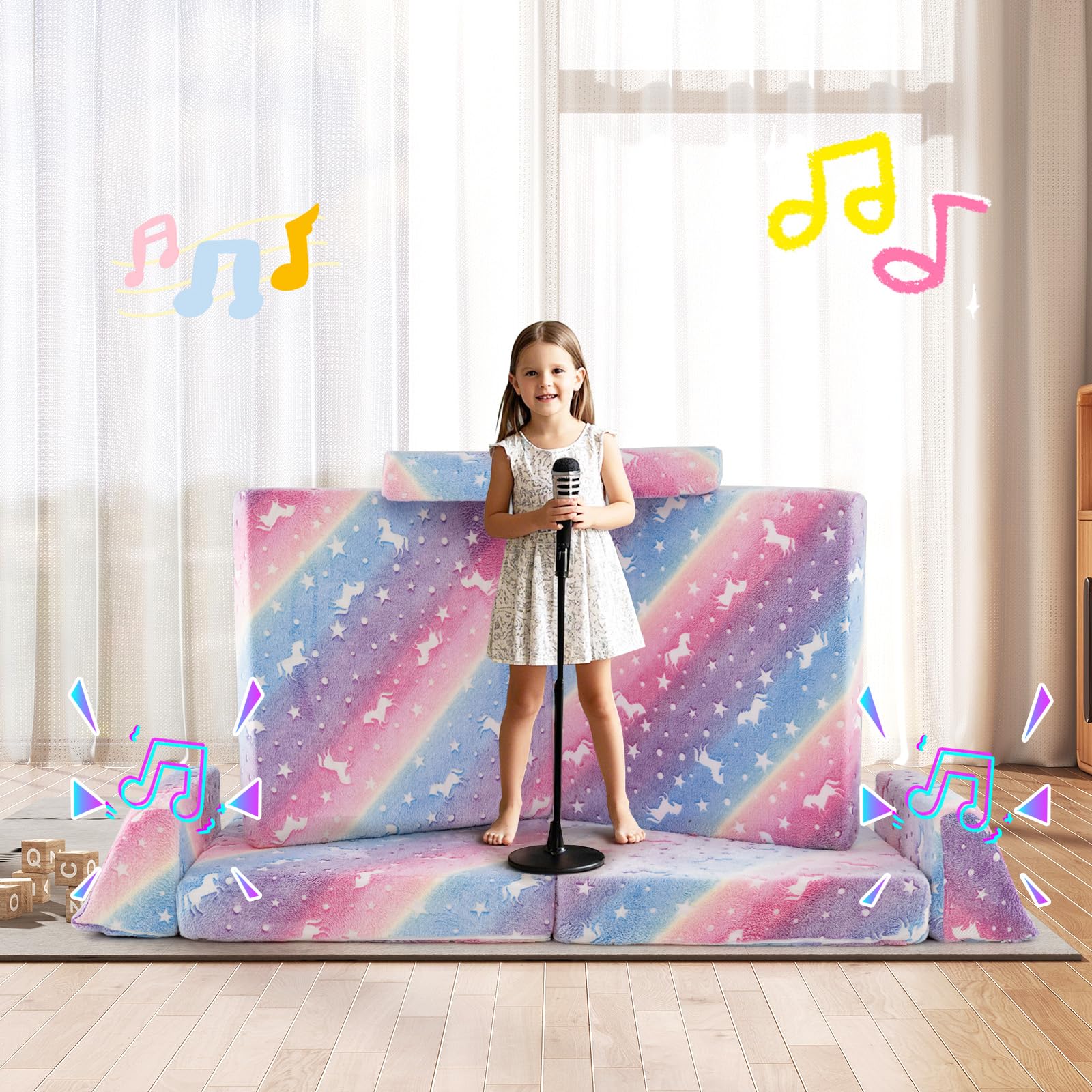 HONEY JOY 8 PCS Modular Kids Play Couch, Glow in The Dark Toddler Sectional Sofa - Image 4