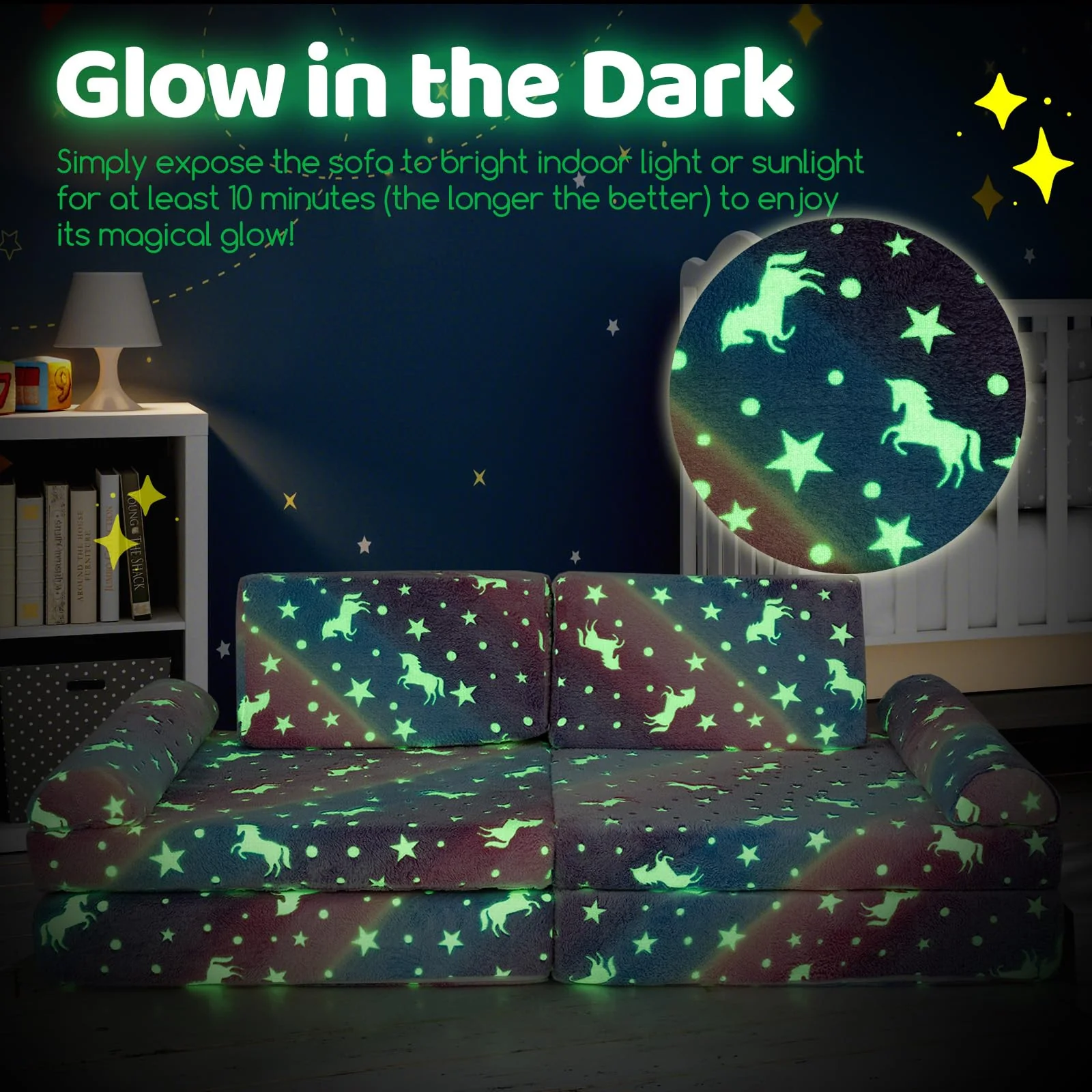 HONEY JOY 8 PCS Modular Kids Play Couch, Glow in The Dark Toddler Sectional Sofa - Image 6