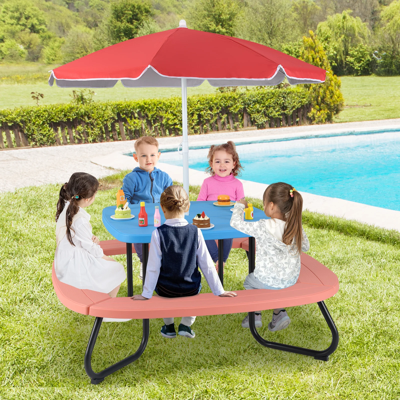 HONEY JOY 8 Person Kids Picnic Table, Outdoor Activity Table - Image 2