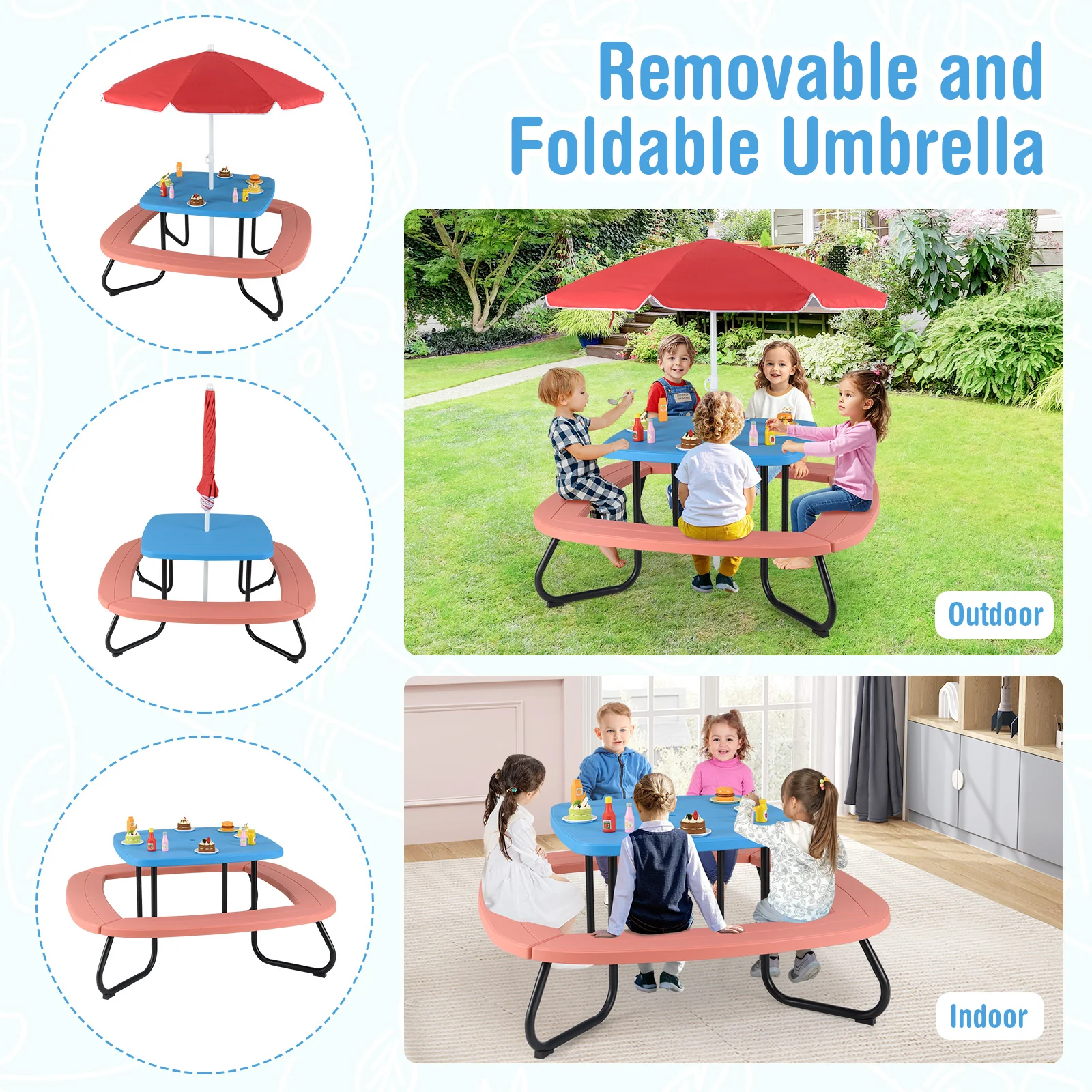 HONEY JOY 8 Person Kids Picnic Table, Outdoor Activity Table - Image 5