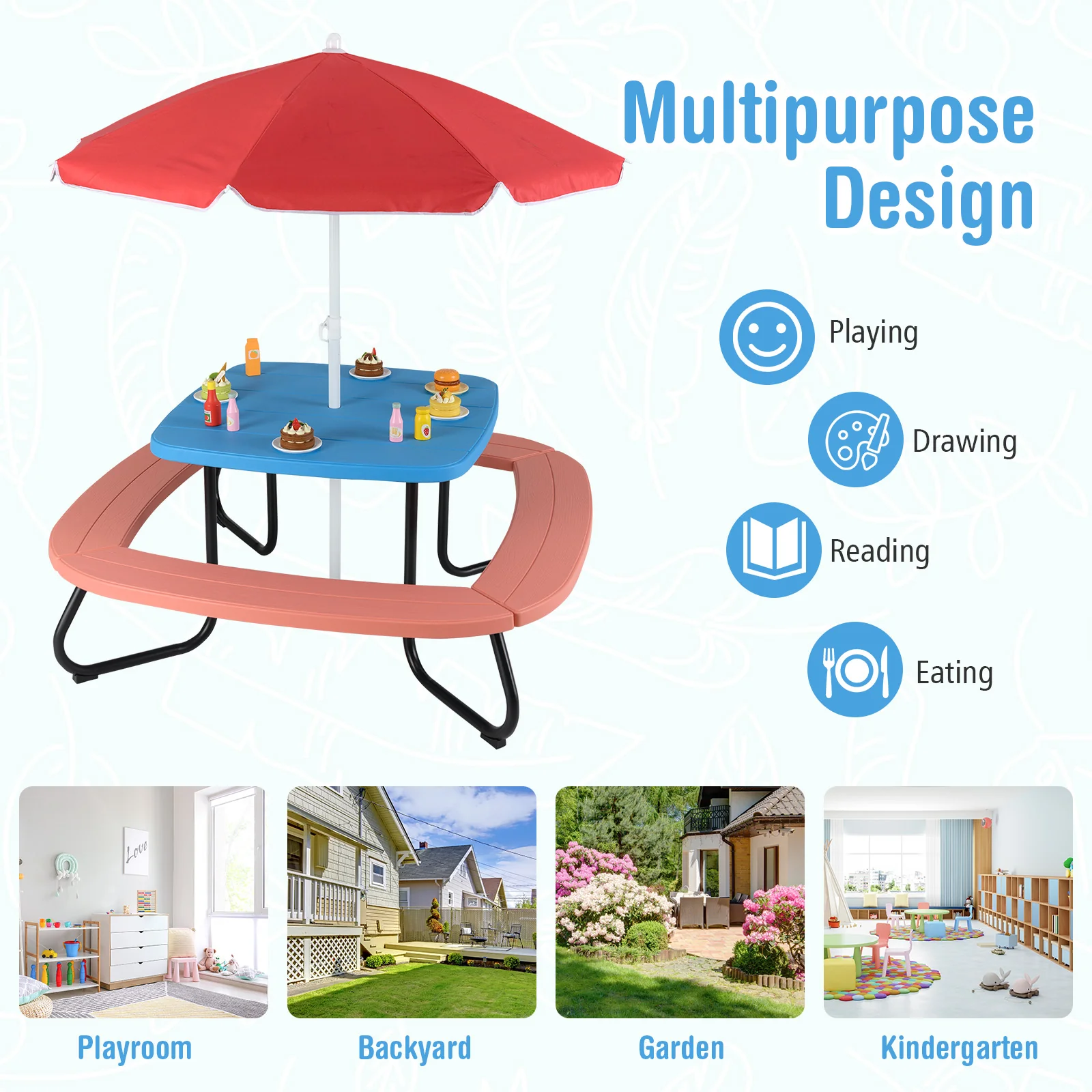 HONEY JOY 8 Person Kids Picnic Table, Outdoor Activity Table - Image 6