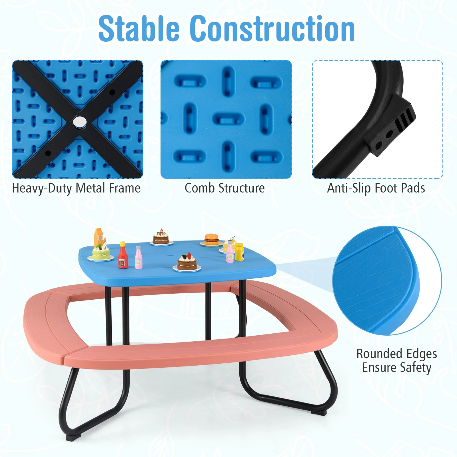 HONEY JOY 8 Person Kids Picnic Table, Outdoor Activity Table - Image 7